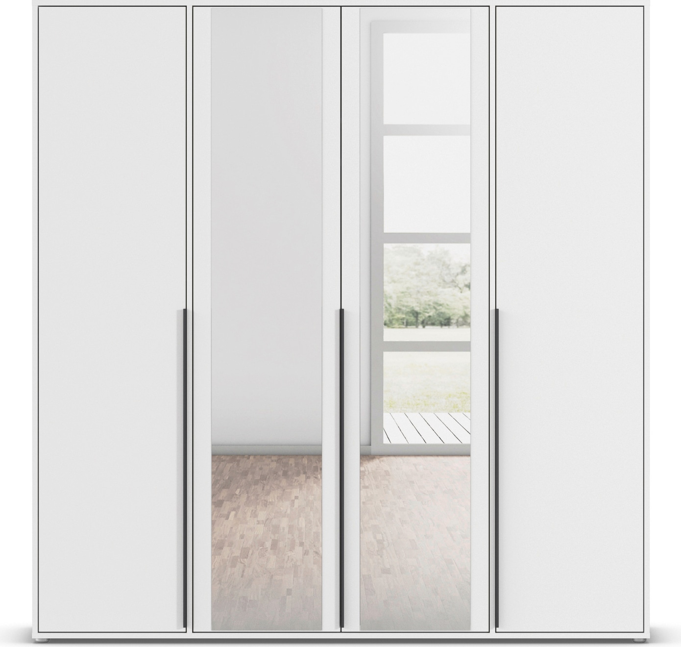 rauch Drehtürenschrank »Kleiderschrank Schrank Garderobe Wäscheschrank NAGATA mit Spiegel«, (in 3 verschiedenen Ausstattungen BASIC/CLASSIC/PREMIUM), und modernen Stangengriffen in Graumetallic TOPSELLER MADE IN GERMANY