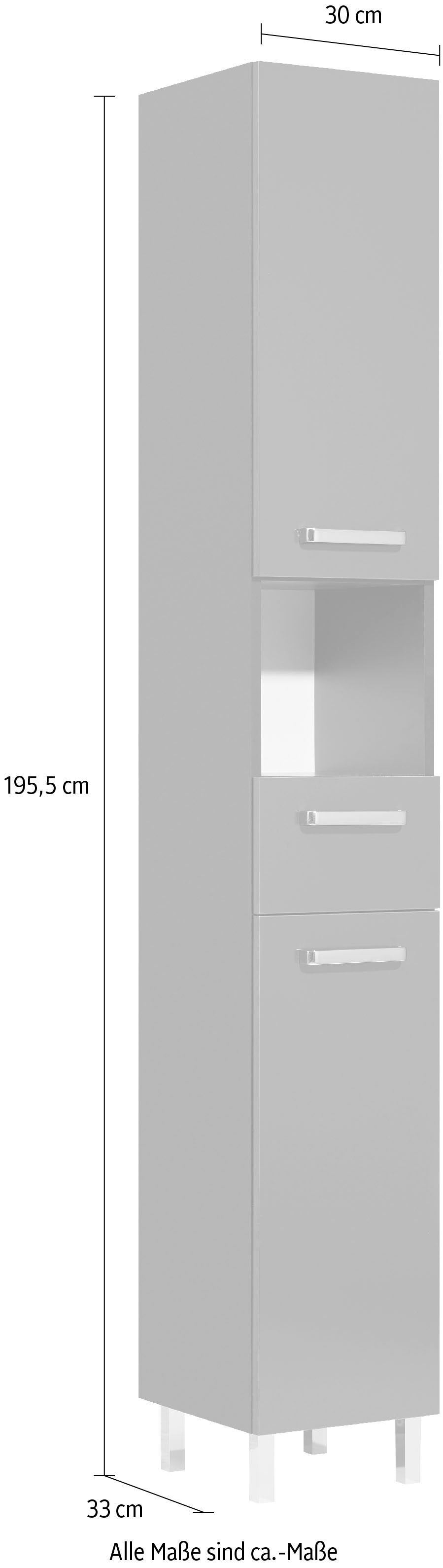 Saphir Hochschrank »Quickset Badschrank 30 cm breit, 2 Türen, 1 Nische, 1 Schublade«, Badezimmer-Hochschrank inkl. Türdämpfer, Griffe in Chrom glänzend