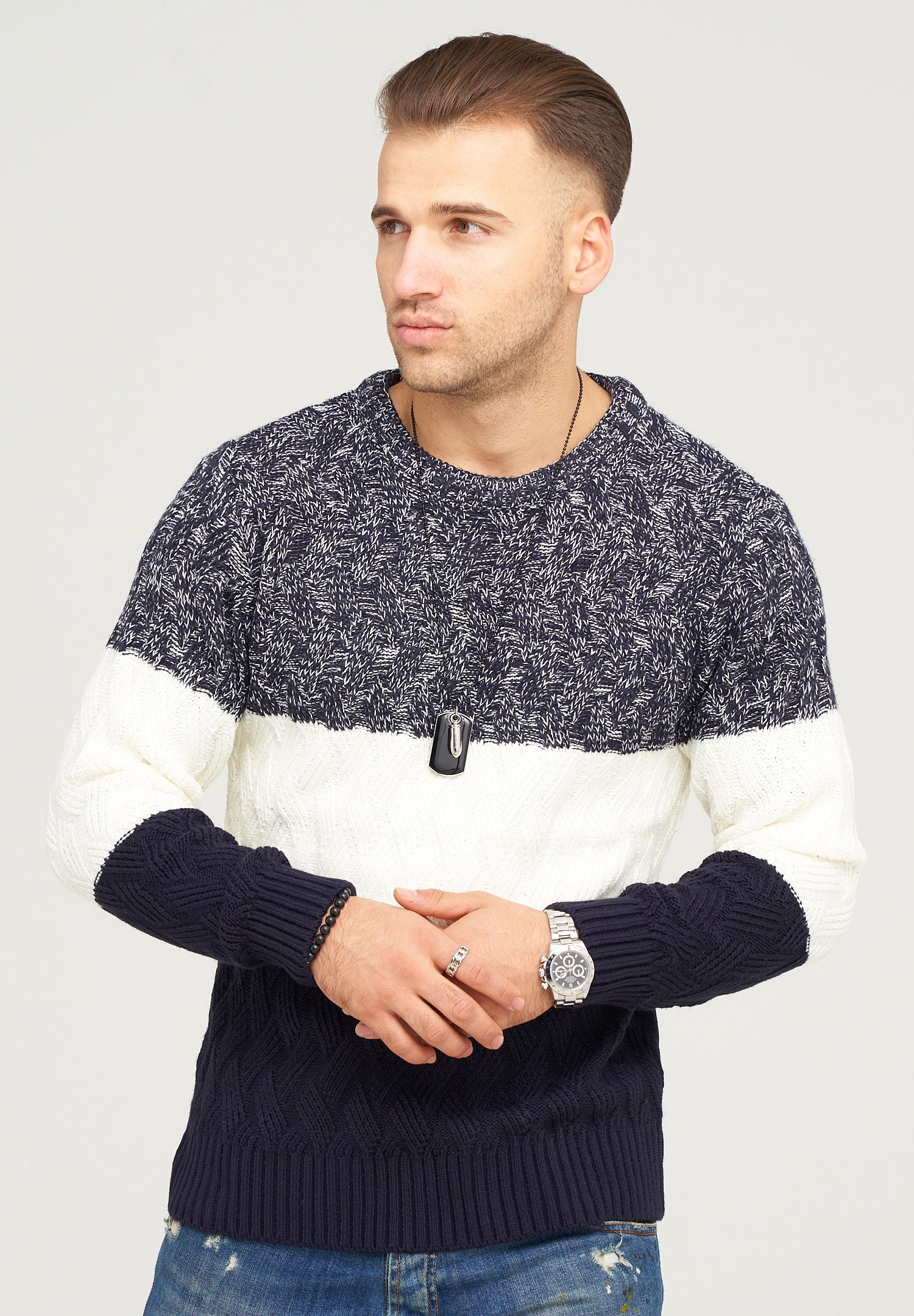 behype Strickpullover "DAVAY", im Colour-Block-Stil