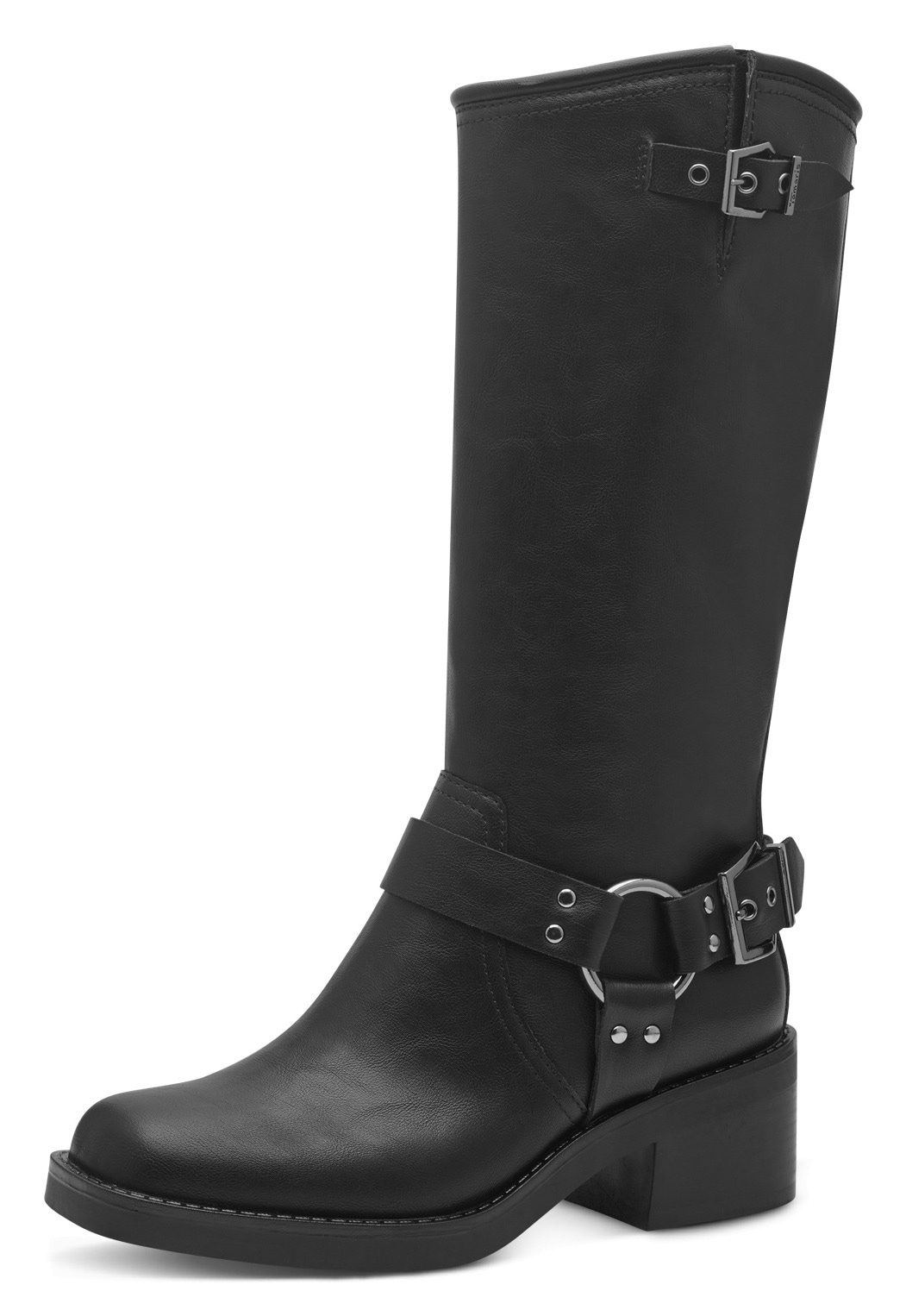 Tamaris Winterstiefel, Blockabsatz, Bikerstiefel, Langschaftstiefel mit Zierschnallen