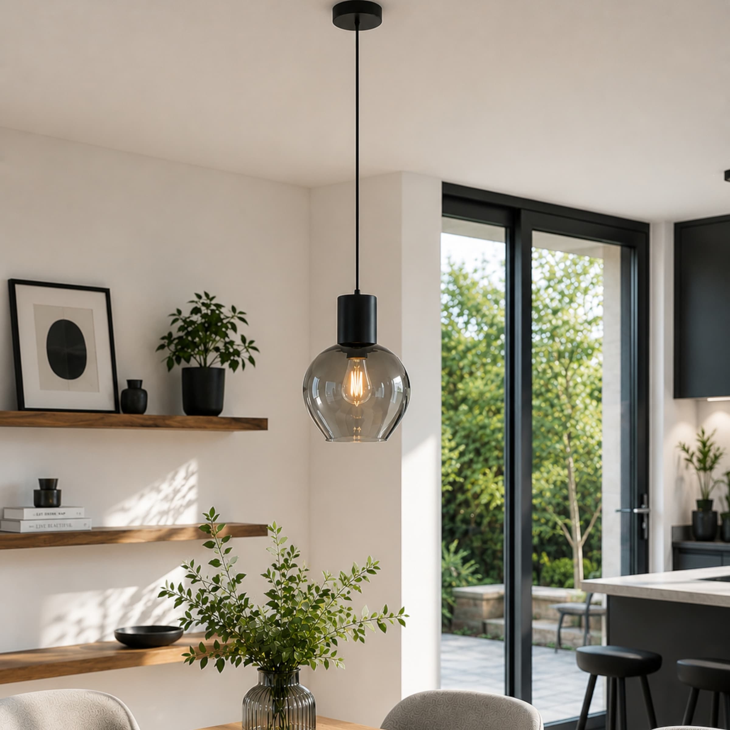 Brilliant Pendelleuchte »Ligari« E27 1 Stk. Höhe 150 cm, Fassung E27, teilw. GU 10, Aluminium Rauchglas, schwarz