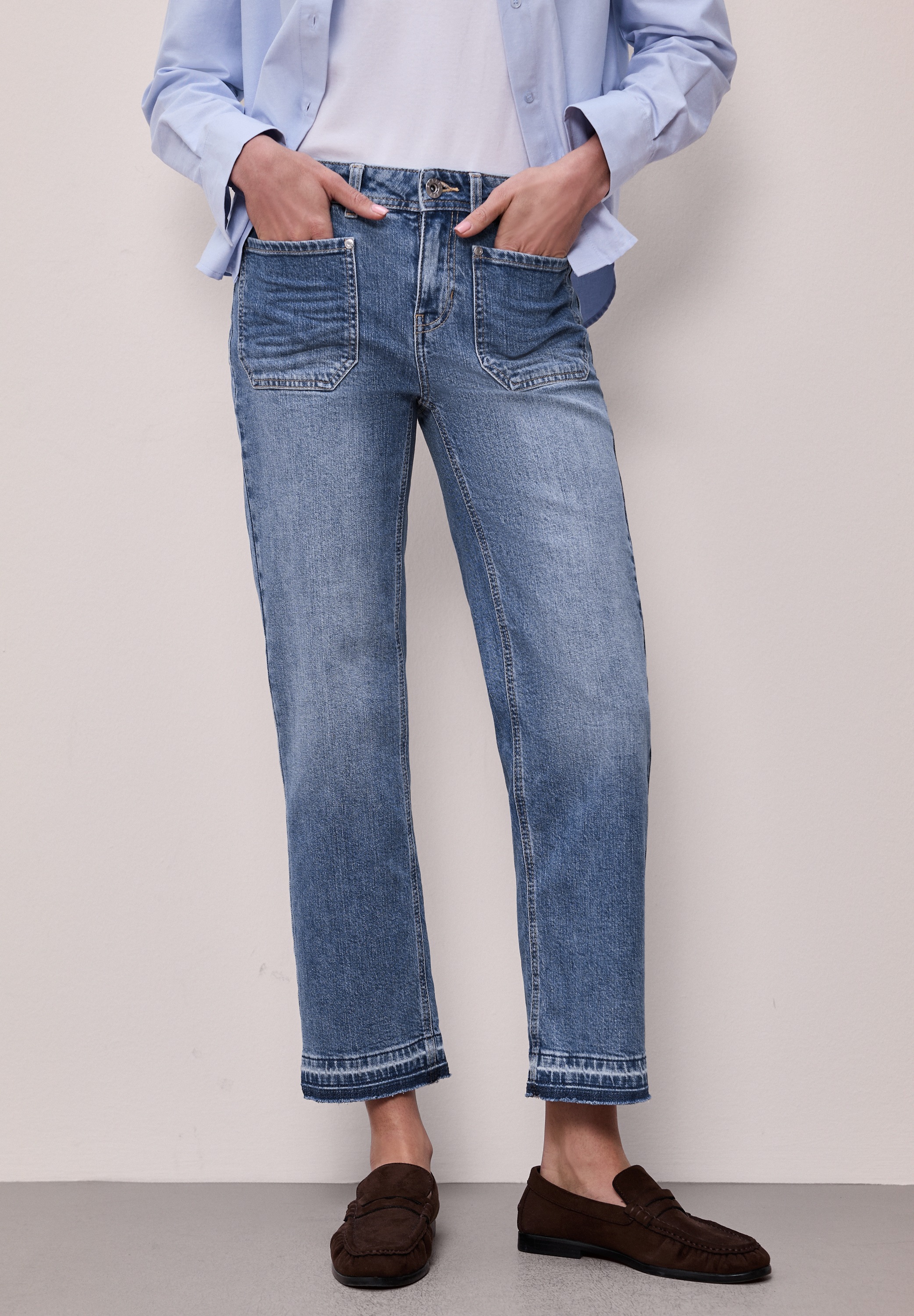 Comfort-fit-Jeans STREET ONE, Damen, Gr. 28, Länge 28, mid blau washed, Jeans, 98% Baumwolle, 2% Elasthan, unifarben, knöchelfrei, Jeans, aus Baumwolle mit Stretchanteil 2