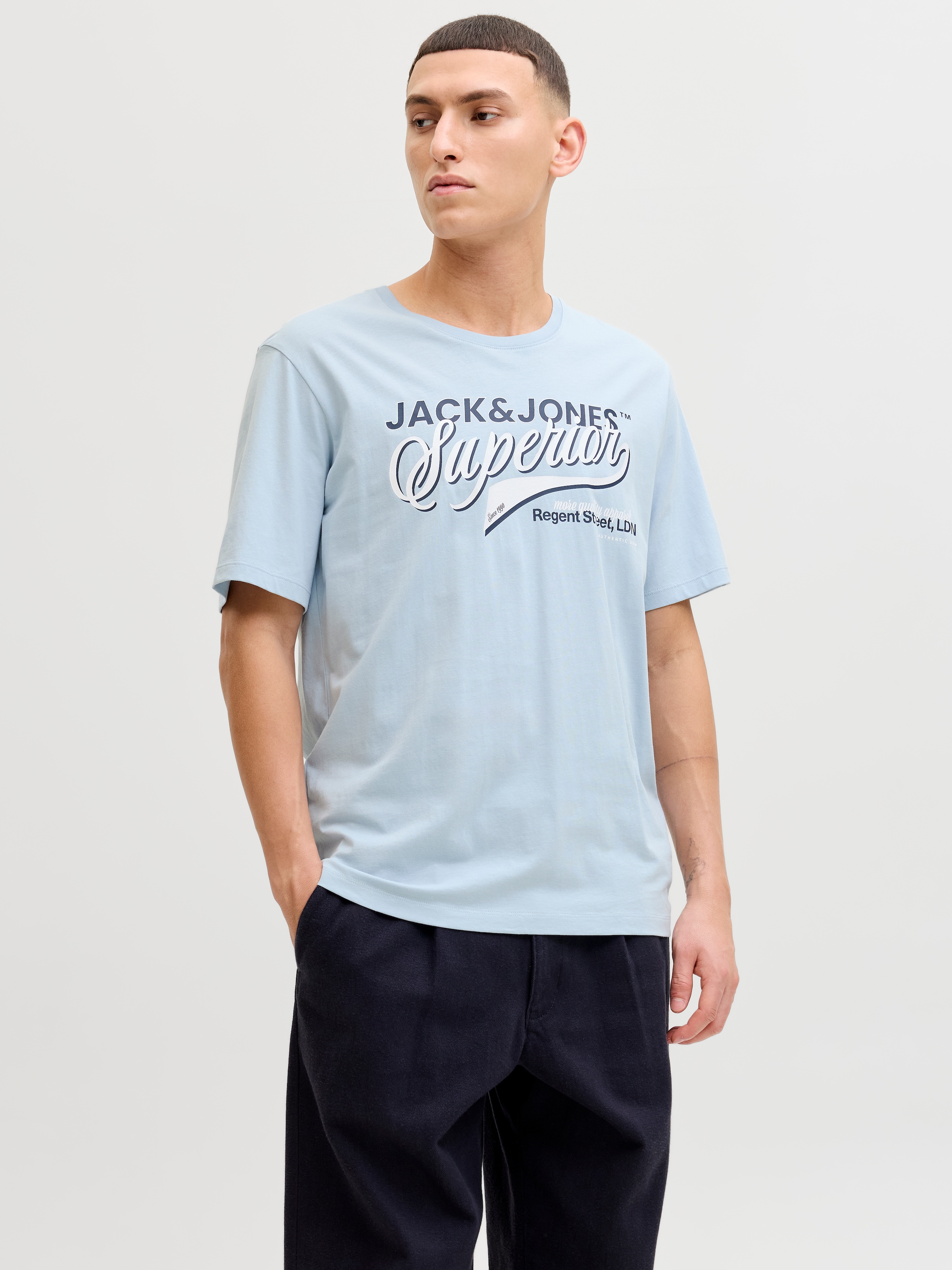 Jack & Jones Rundhalsshirt "JJELOGO TEE SS O-NECK 2 COL SS26 SN" mit Grafikprint