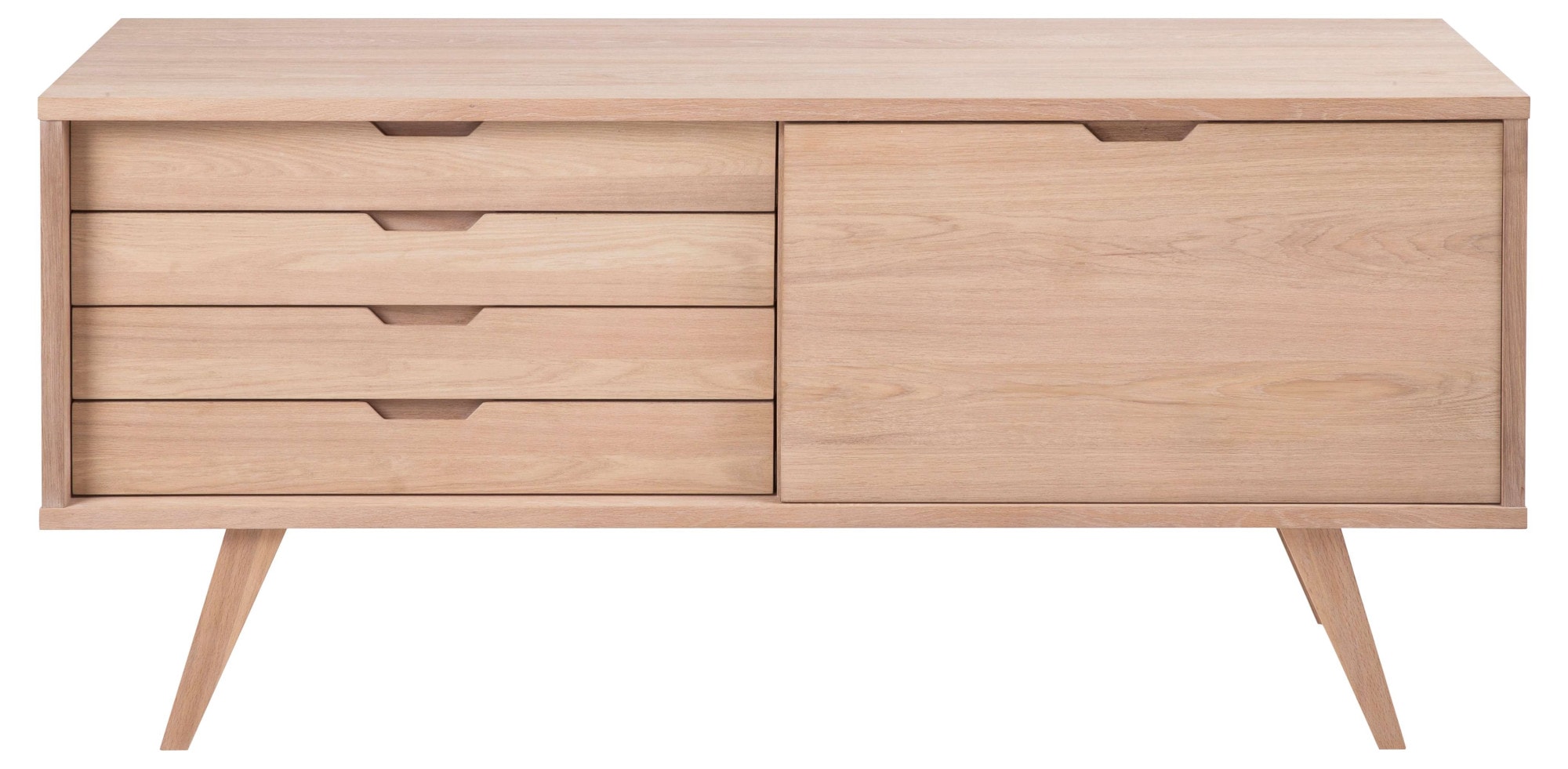 ACTONA GROUP Sideboard "A-Line", weiß pigmentierte Eiche, 1 Tür, 4 Schubladen, Breite 160 cm