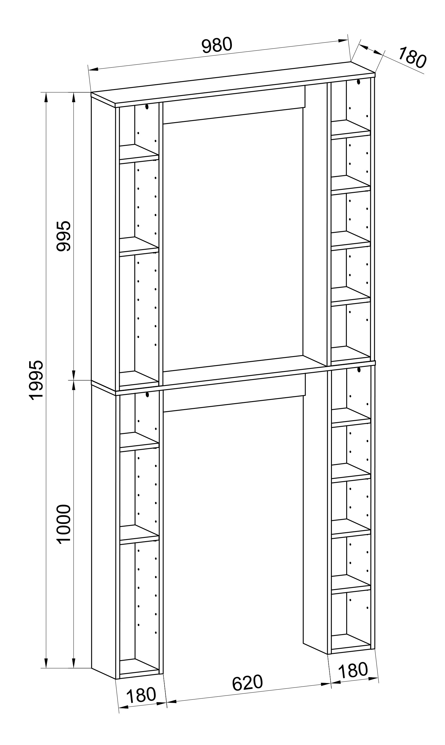VCM Waschmaschinenumbauschrank »VCM Holz Wandregal | Standregal | Überbau WC | Maße: H. 200 x B. 98 x T. 18 cm | 16 Fächer - Tinoli XL«, (1 St.)