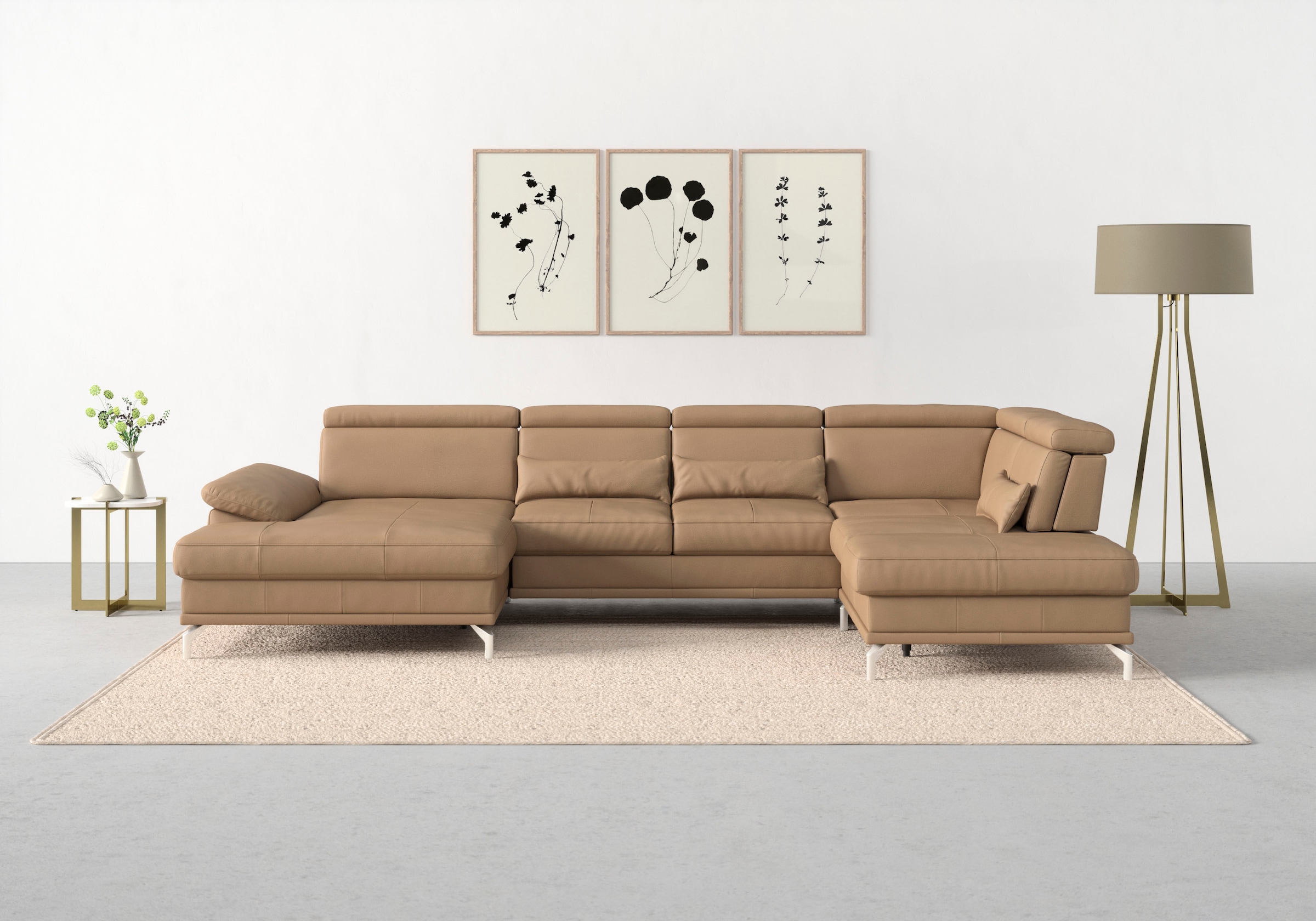 sit&more Wohnlandschaft "Cabrio U-Form, B: 359 cm, mit Sitztiefen-, Arm- & Kopfteilverstellung" 3 Nierenkissen, Federkern, optional Schlaffunktion und Stauraum