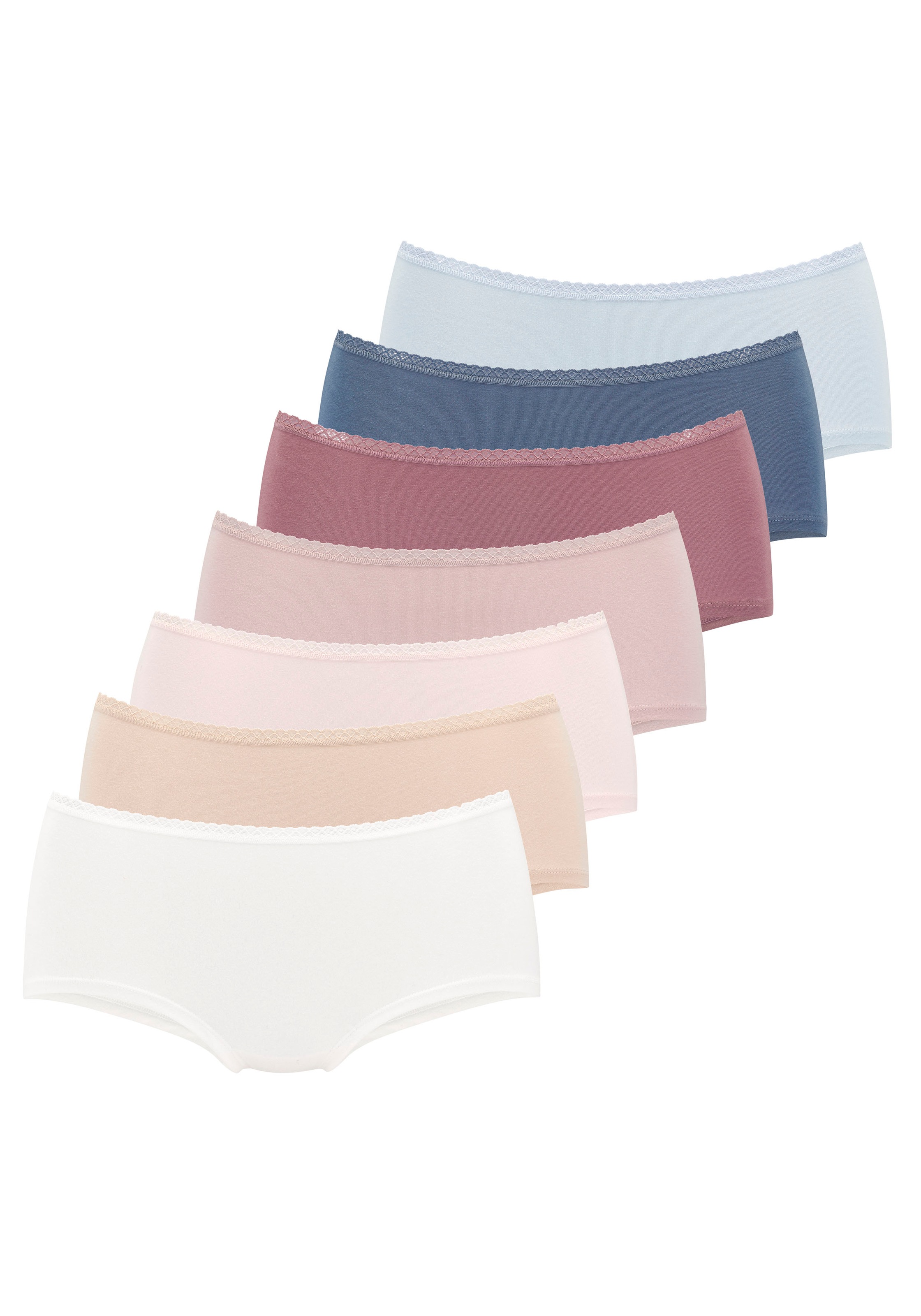 Vivance Panty 7er-Pack, aus weicher Baumwollqualität mit feiner Spitzeneinfassung