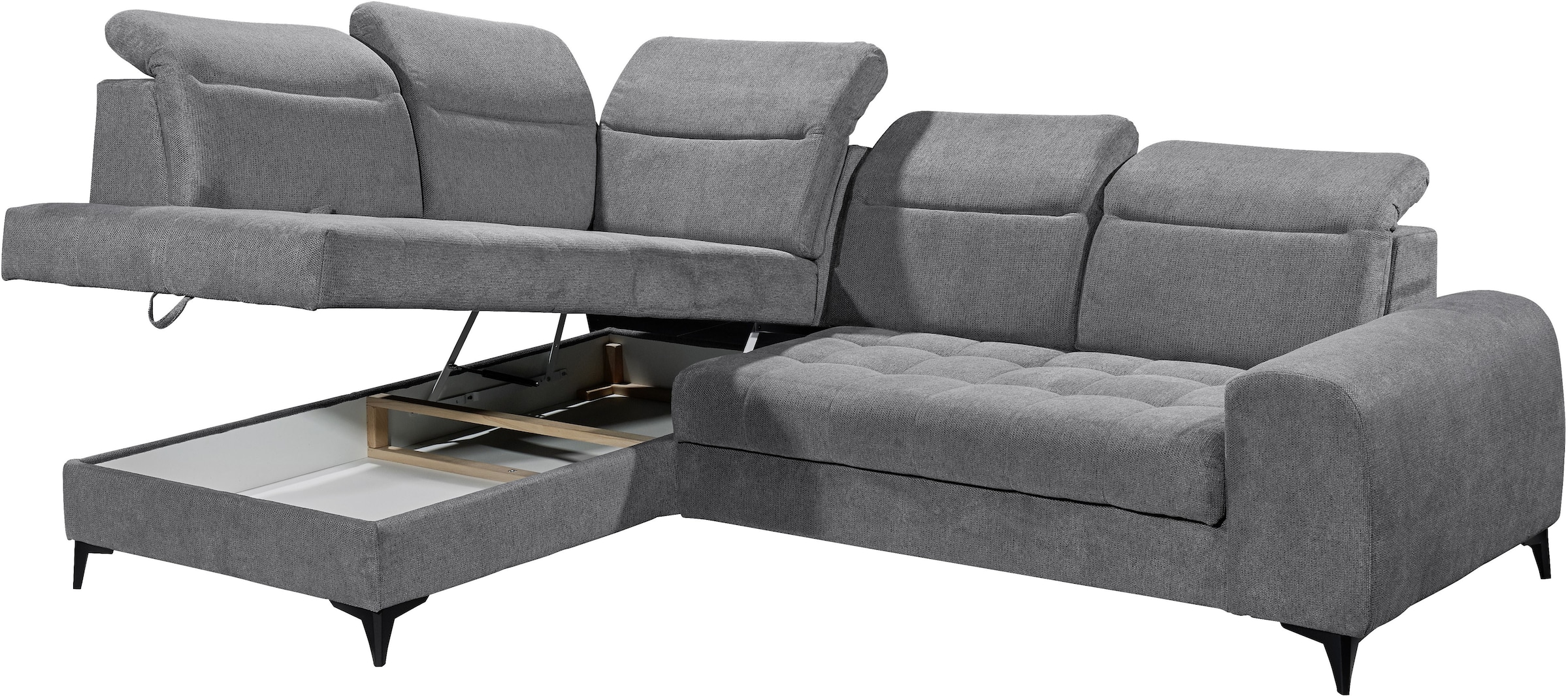 ED EXCITING DESIGN Ecksofa »Rockdale L-Form mit Bettfunktion, Bettkasten«, Kopfteilverstellung, Sitztiefenverstellung & USB-Port