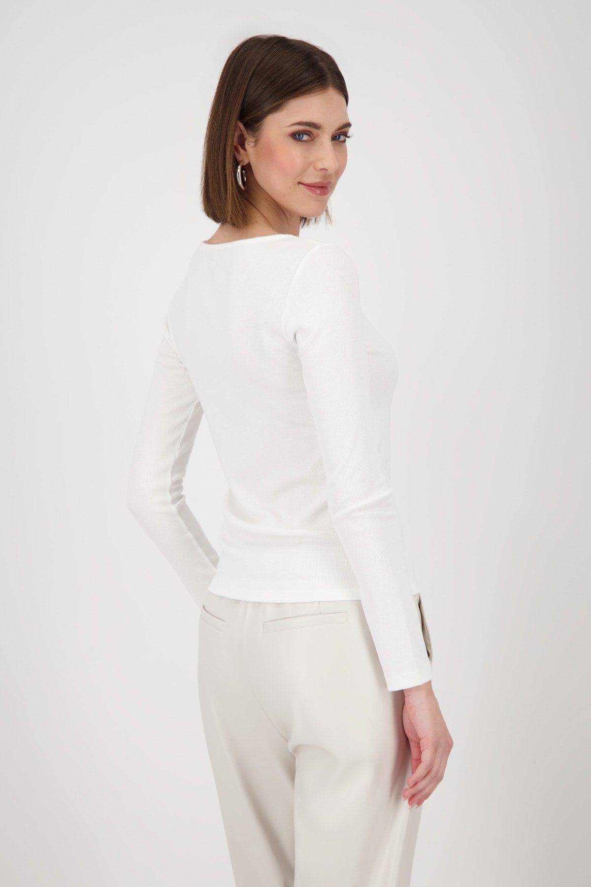 Monari Langarmshirt »Shirt Rippe + Schmuck«, Mit Rundhalsausschnitt