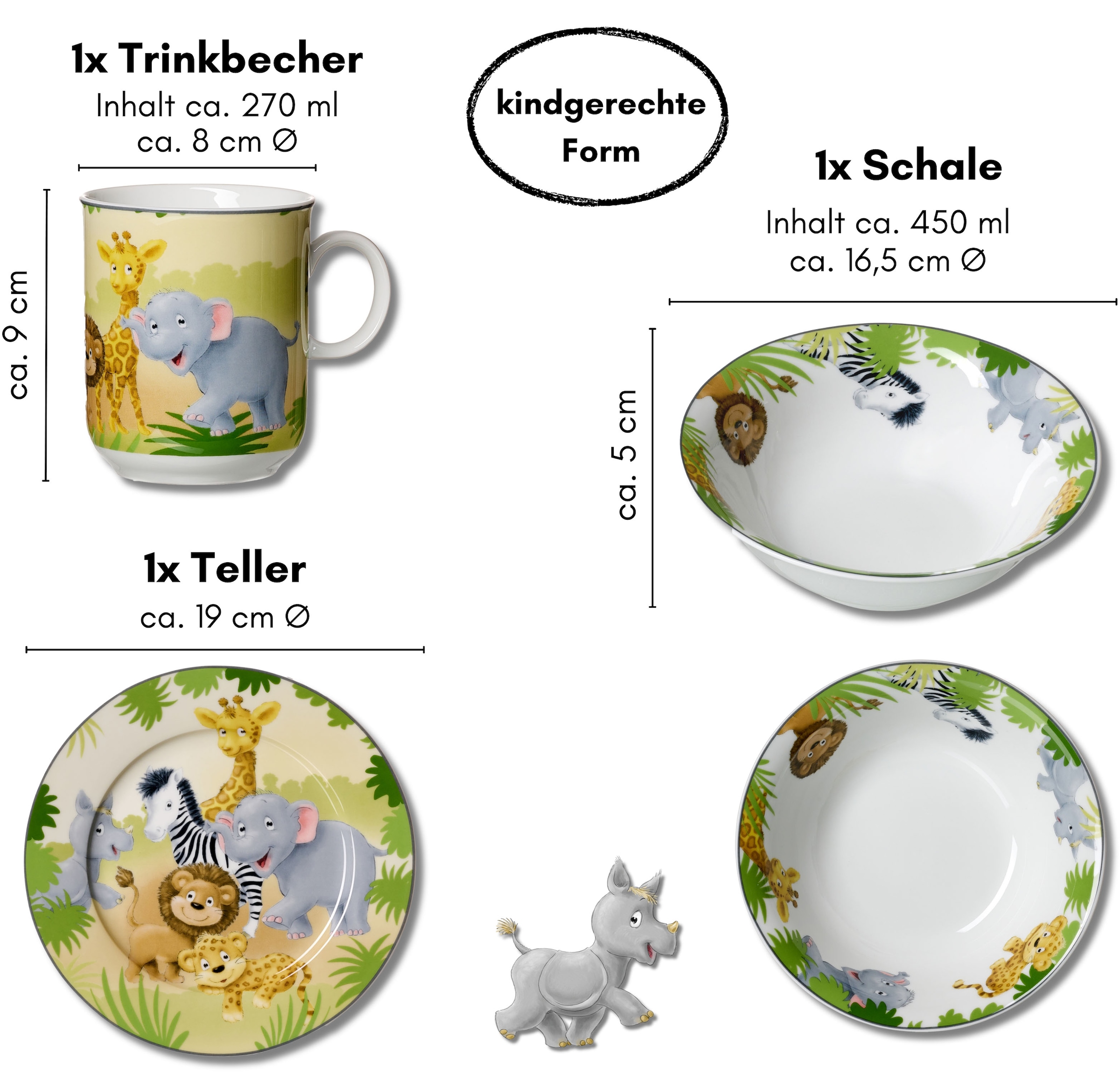 Ritzenhoff & Breker Kindergeschirr-Set »Afrikatiere«, (Set, 3 tlg.), in Geschenkverpackung