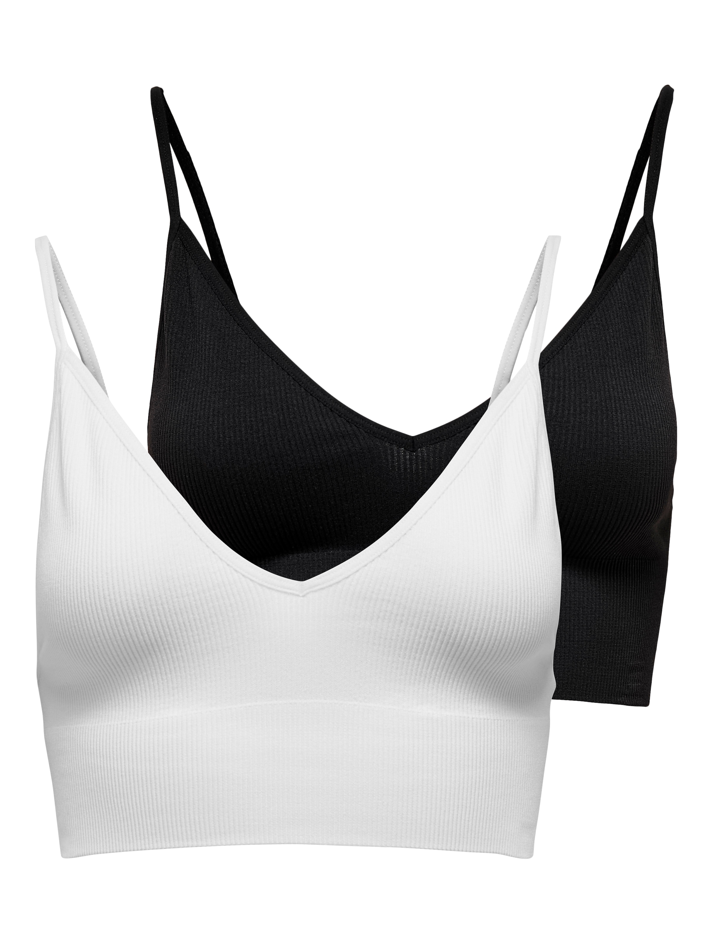 ONLY Bustier "ONLVICKY – BH-Tops mit geripptem Detail im 2er-Pack" Packung, 2 Stk. figurbetont, modisch, Materialmix, Jersey, Spaghettiträger