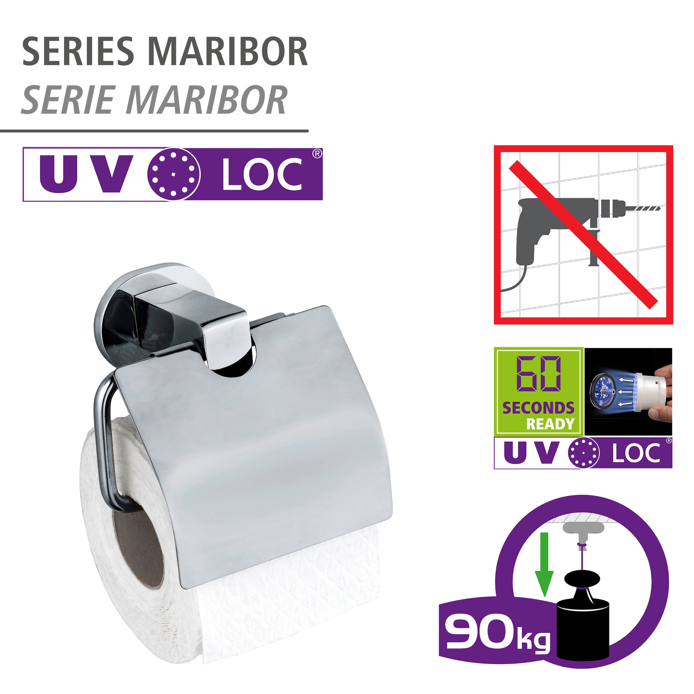 WENKO Toilettenpapierhalter »UV-Loc® Maribor«, Befestigen ohne bohren