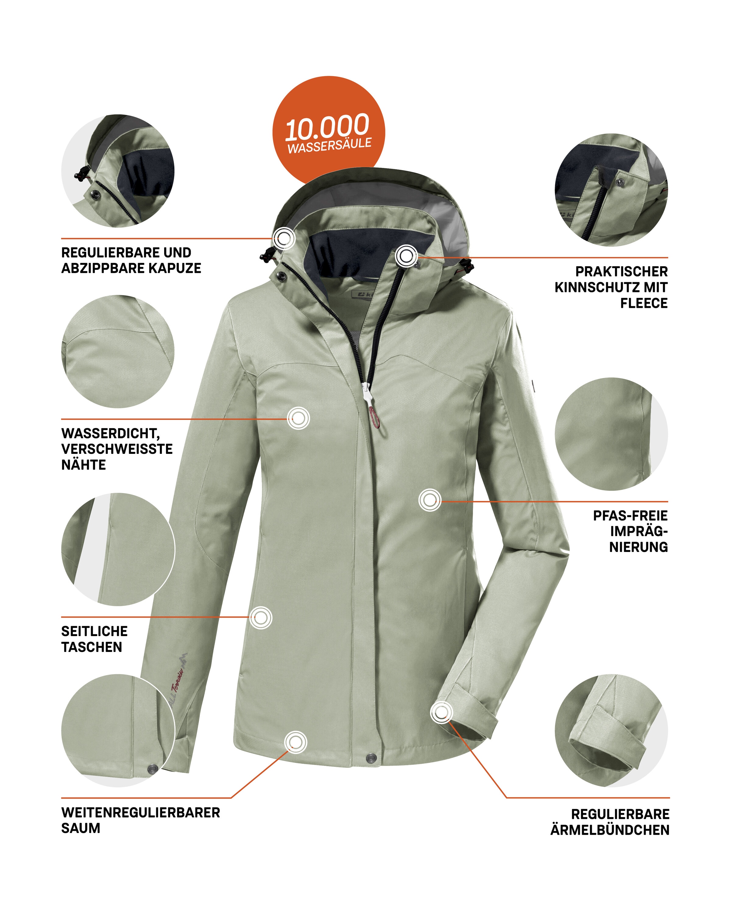 Killtec Outdoorjacke »KOS 133 WMN JCKT«, Wasser- und winddichte Damenjacke mit abnehmbarer Kapuze, PFAS-frei