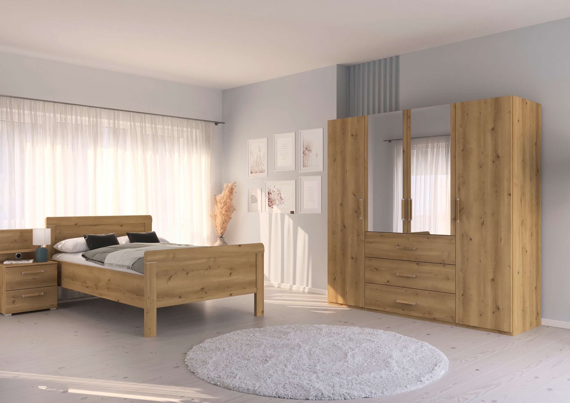 rauch Schlafzimmer-Set »Komplettschlafzimmer Schlafzimmer EVELYN«, (Set, 3 tlg.), Schrank und Bett in 2 Breiten, Nachttisch mit Paneel MADE IN GERMANY