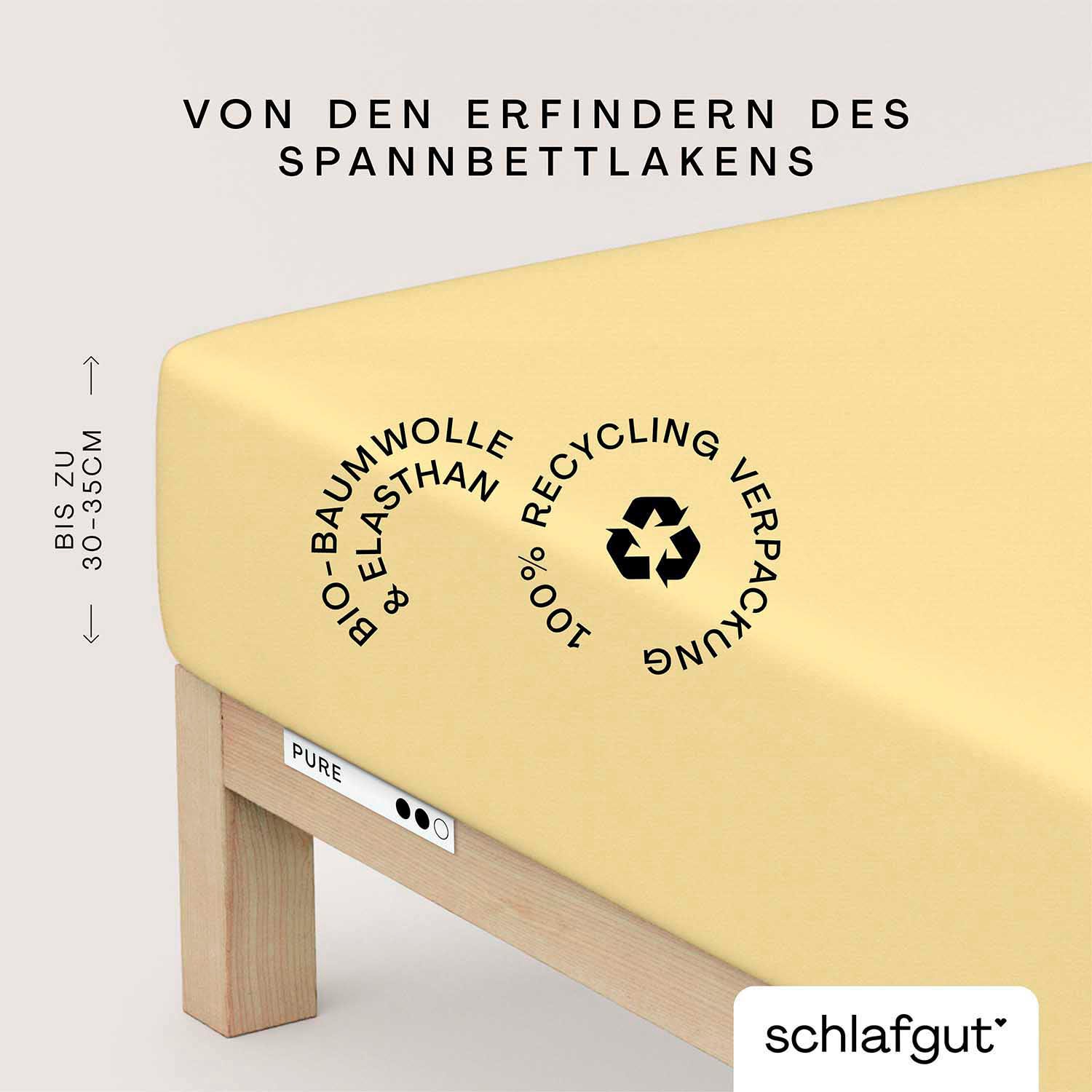 Schlafgut Spannbettlaken "PURE Bio-Baumwolle mit Elasthan, 170 g/m², Bettlaken, Spannbetttuch" PREMIUM Laken für Matratzen bis 30cm Höhe, dehnbar blickdicht, straff
