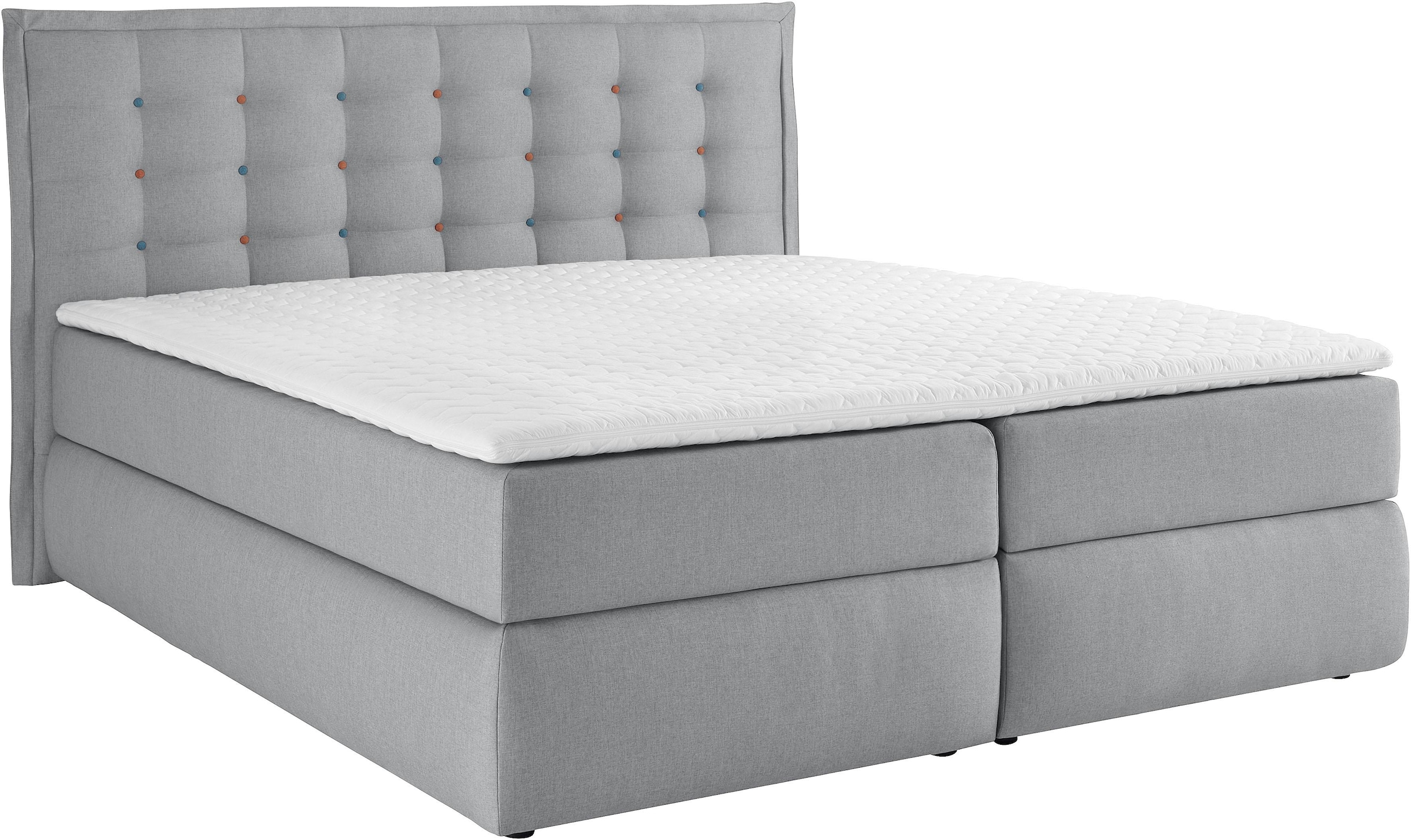 INOSIGN Boxspringbett »Sagres«, Kopfteil mit 2farbiger Flatterbiese und zweifarbigen Knöpfen