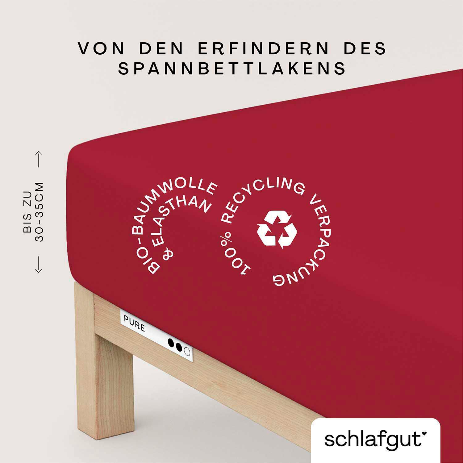 Schlafgut Spannbettlaken "PURE Bio-Baumwolle mit Elasthan, 170 g/m², Bettlaken, Spannbetttuch" PREMIUM Laken für Matratzen bis 30cm Höhe, dehnbar blickdicht, straff