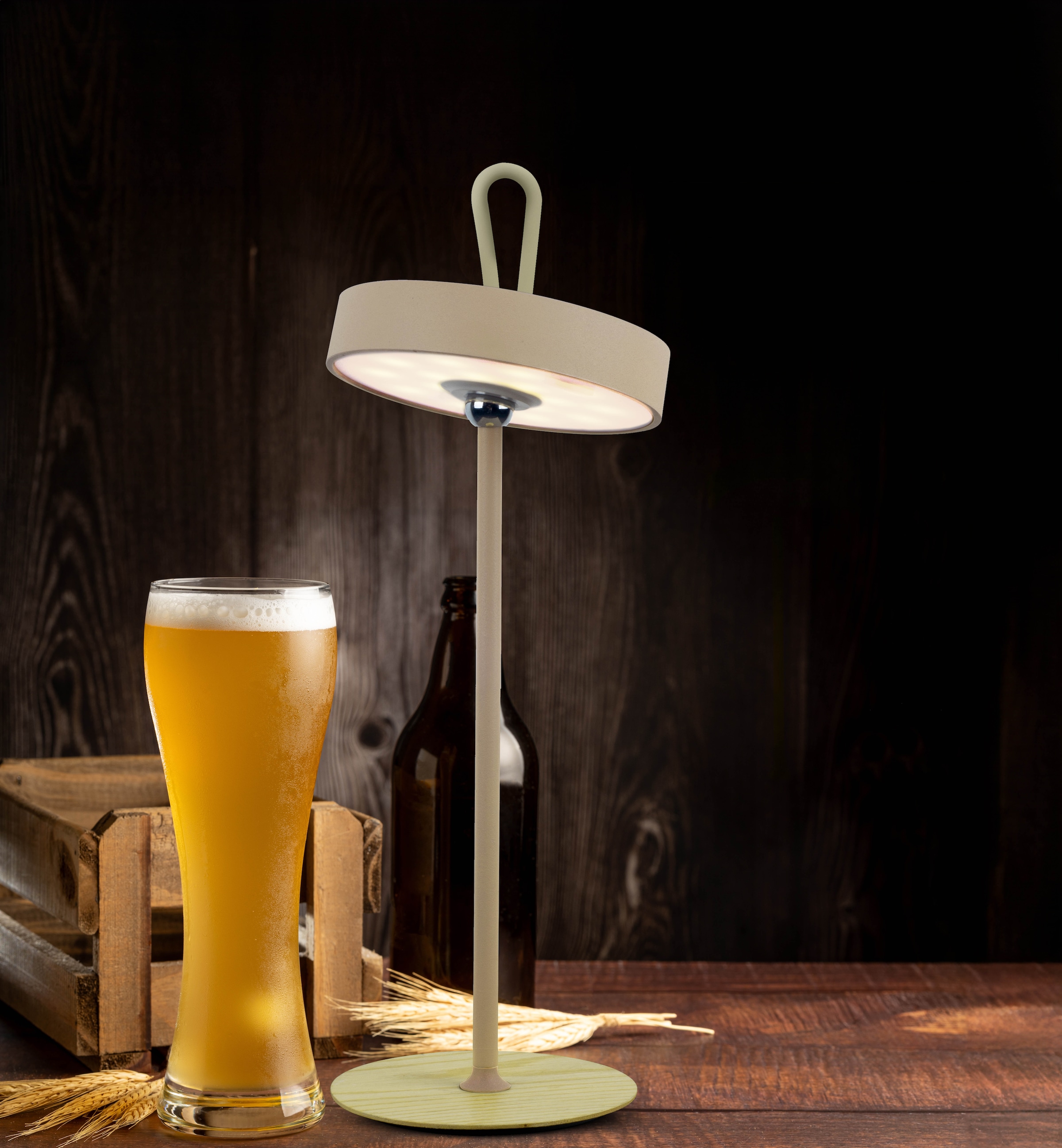 OTTO home LED Tischleuchte »Ellvra mit Holzfuß, abnehmbares Kopfteil als Hängeleuchte verwendbar« LED-Modul 1 Stk. Warmweiß aufladbar, inkl Akku + USB Kabel, Kopfteil magnetisch, abnehmbar, Holz