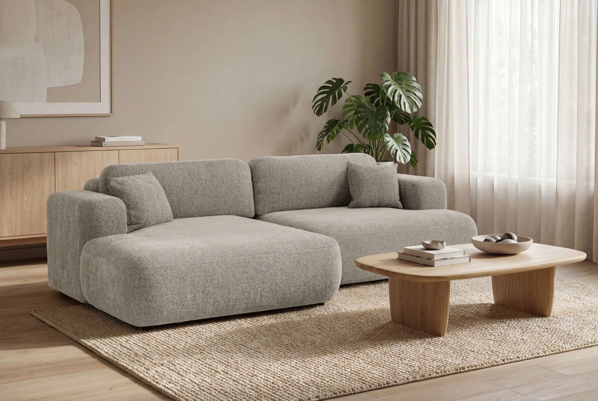 Ecksofa OTTO HOME "VEEVIA L-Form, Schlafsofa, Verlässliche Qualität, Breite 256cm", taupe, B:256cm H:76cm T:161cm, 100% Polyester, Sofas, Ecksofa, mit Bettkasten, belastbar bis 480kg, inklusive Rücken- und Zierkissen