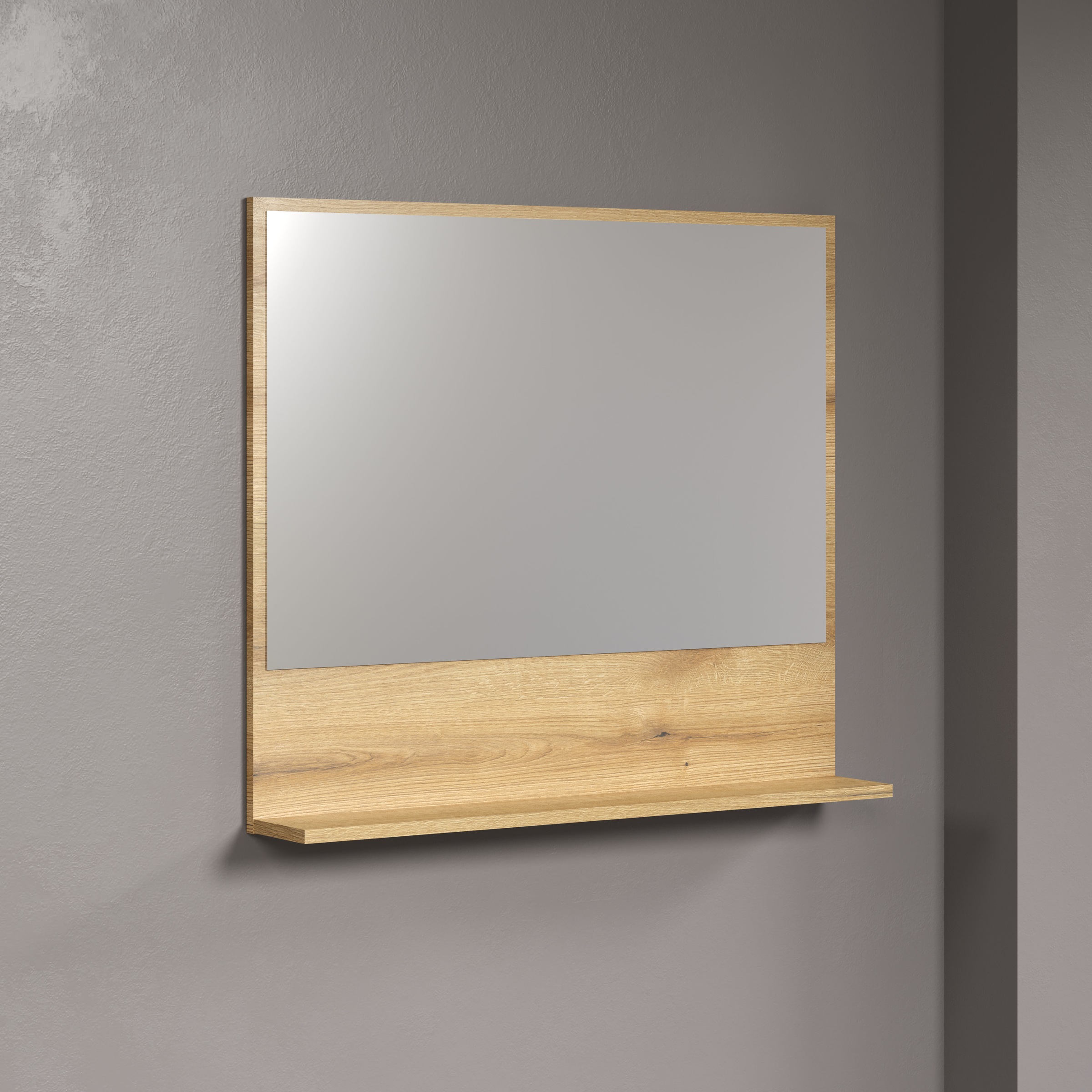 welltime Badspiegel »Amrum«, (1 St.), Eleganter Badezimmerspiegel mit Ablage - Maße (B/T/H) 60-80/14/74 cm