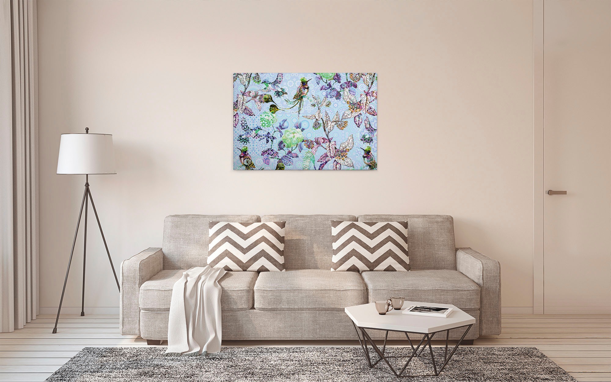 A.S. Création Leinwandbild »exotic mosaic«, Kunst-Vögel-Kinder, (1 St.), Mosaik Keilrahmen Floral Blumen Vögel Leinwand-Bild Wohnzimmer modern