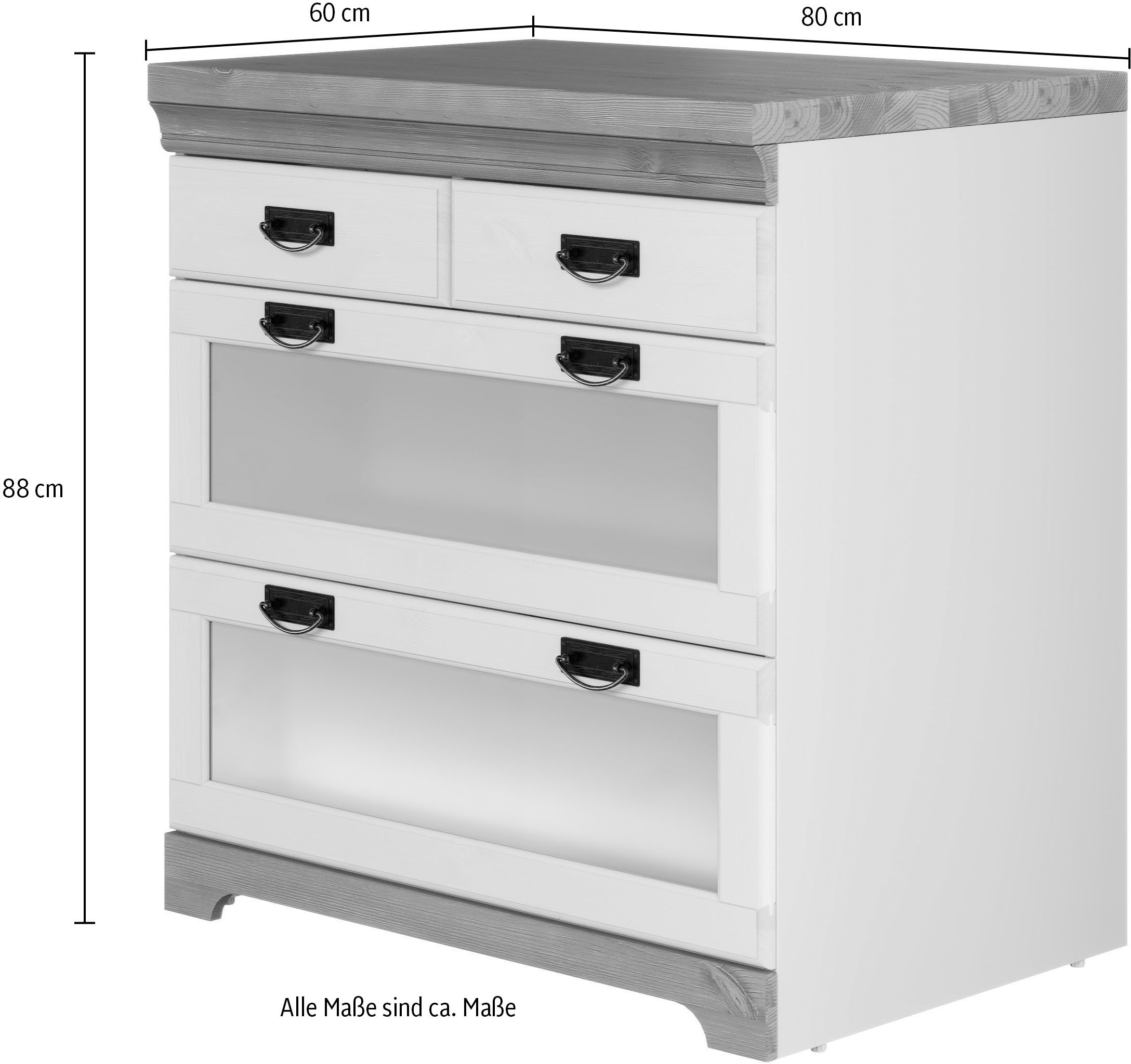 Home affaire Unterschrank »Rügen«, Breite 80 cm, Kiefer massiv, Schubkästen mit Glaseinsatz