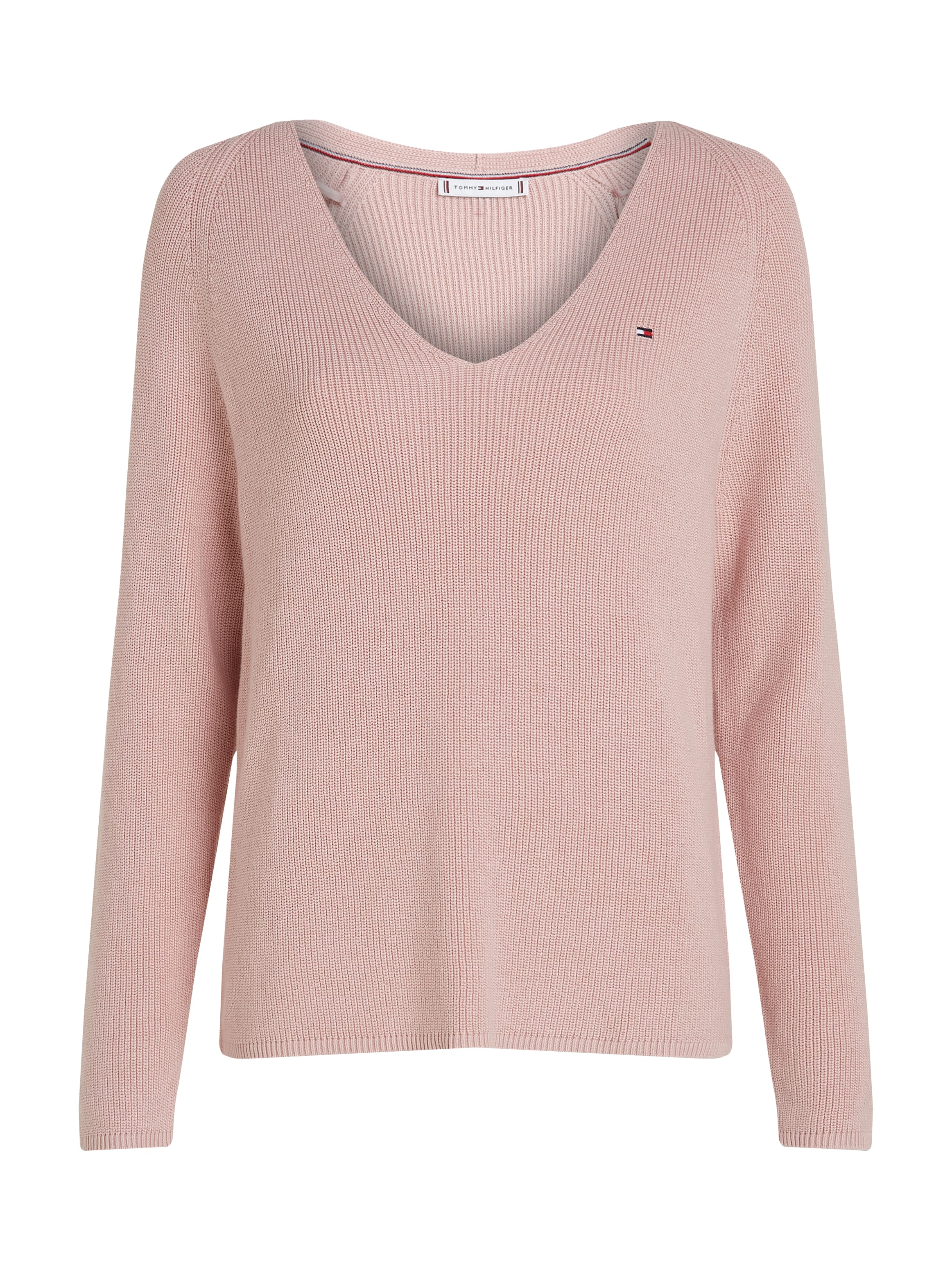 Tommy Hilfiger Strickpullover »CO CARDI STITCH V-NK LS«, mit Logostickerei