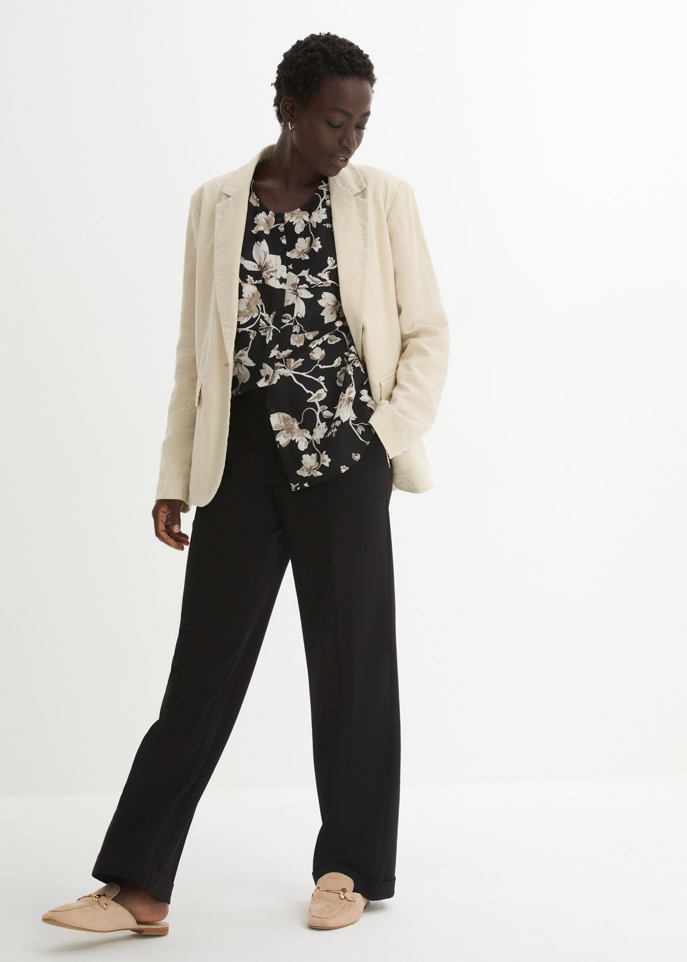 bonprix Marlene-Hose »Marlenehose«  weite Hose, mit Bügelfalte und Umschlagsaum, lockere Passform