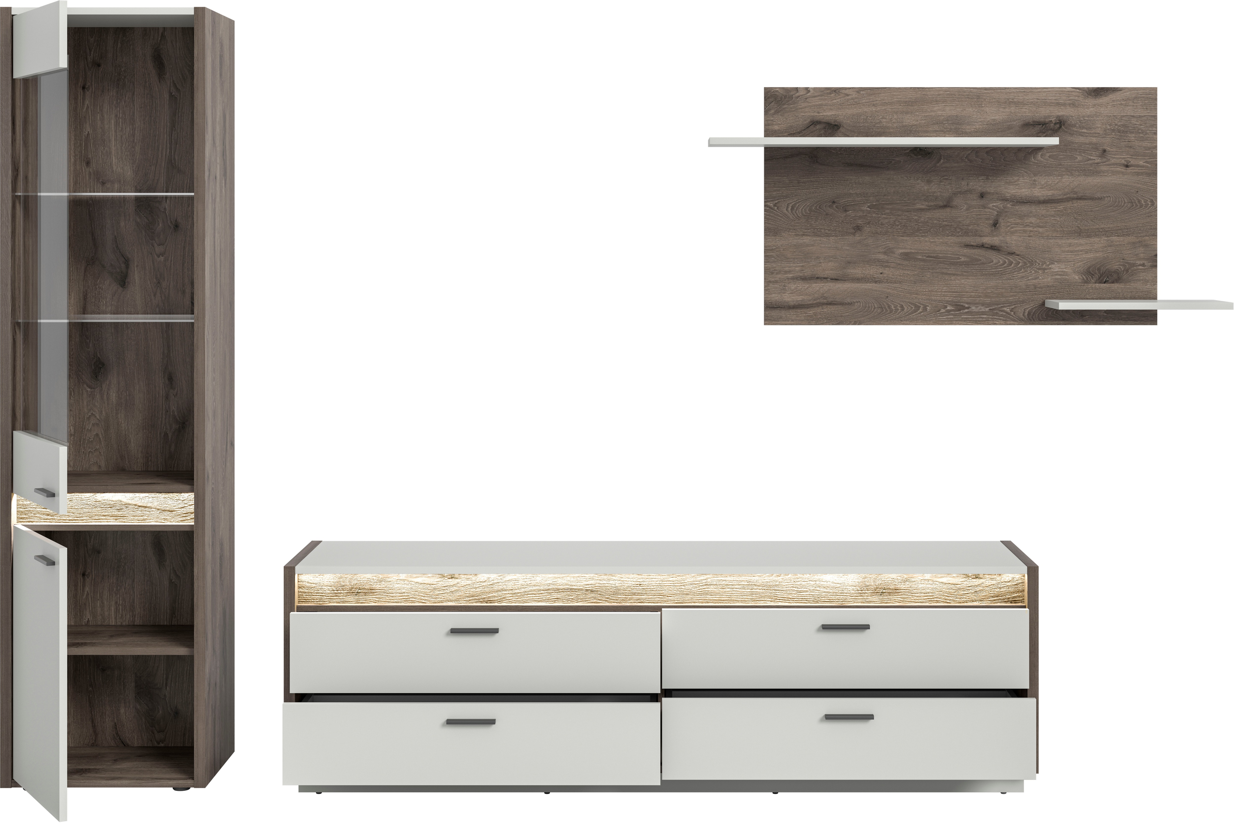 Thumbnail - INOSIGN Wohnwand "Treviso, Breite 268 cm, bestehend aus: 1x Vitrine, 1x Lowboard und" 3 Stk. tlg. 1x Wandboard, Kombinat...