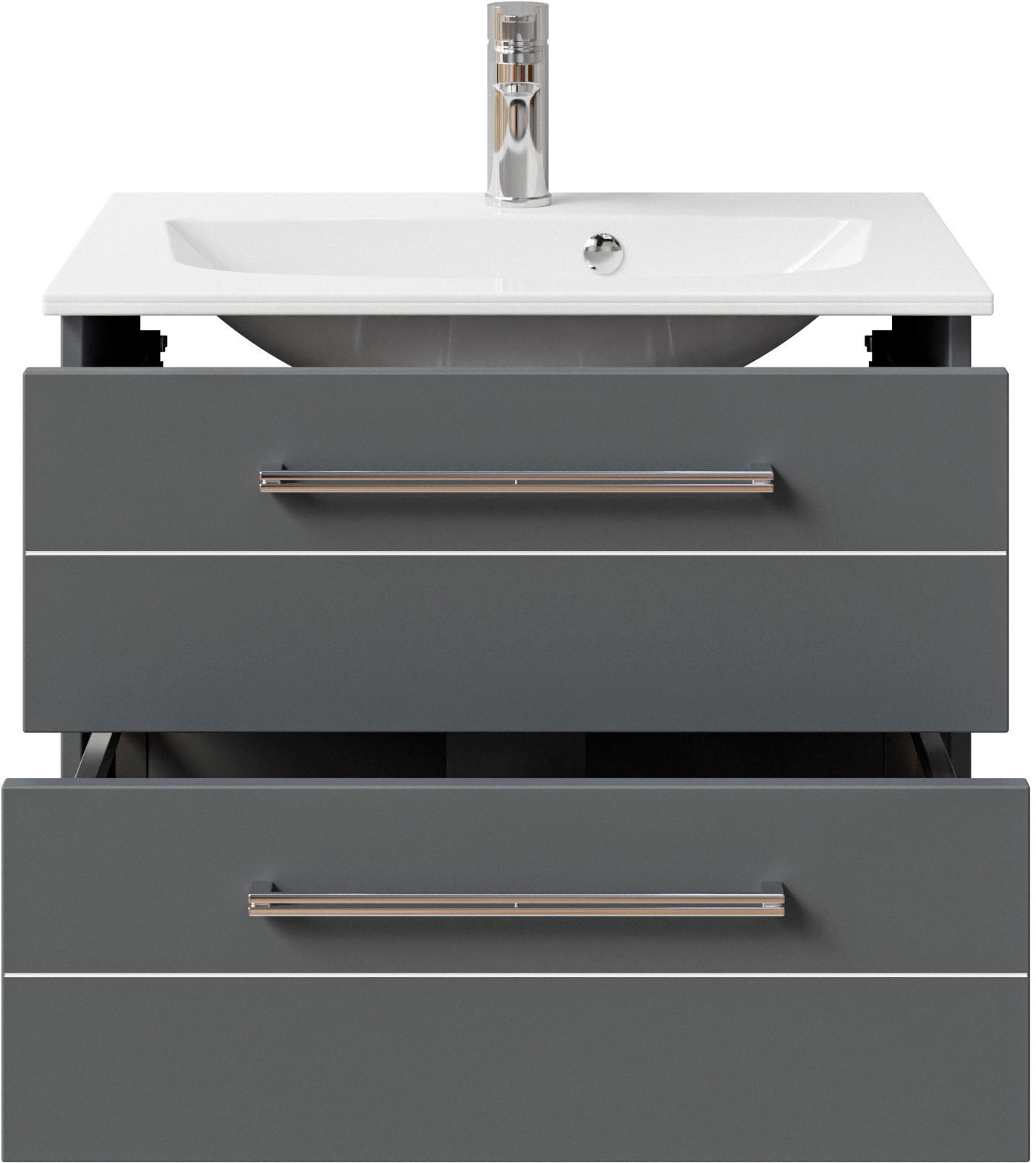 Saphir Waschtisch »Serie 6025 Mineralmarmor-Waschtisch mit Unterschrank, 67 cm breit«, Waschplatz mit 2 Schubladen, hängend, verschiedene Ausführungen