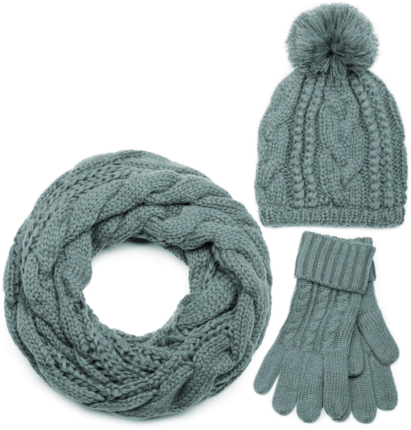 styleBREAKER "Strick Schal, Mütze & Handschuh Set mit Zopfmuster" 3 Stk.