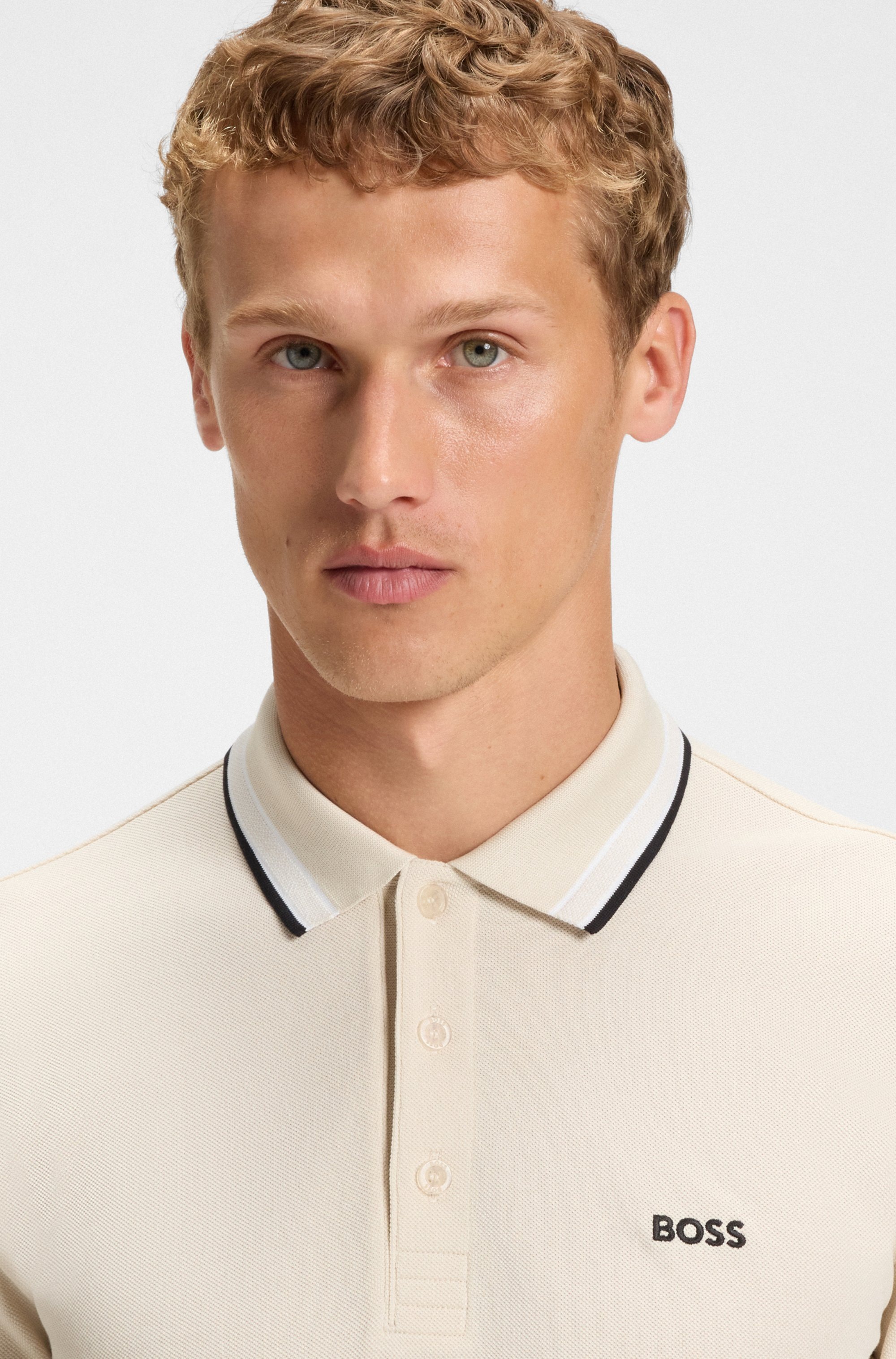 BOSS GREEN Langarm-Poloshirt "Plisy", mit Streifen am Kragen günstig online kaufen