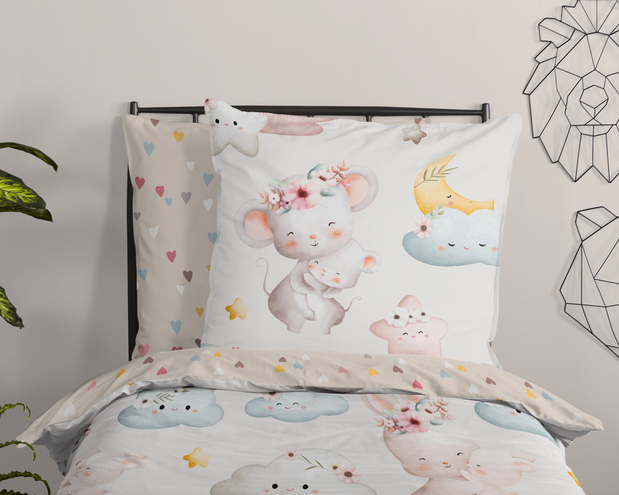 Thumbnail - good morning Babybettwäsche "Hugss" 2 Stk. tlg. Baumwolle, Renforcé, 2 Teilig, Wendeoptik, Kind, Baby, Mädchen, Tiere