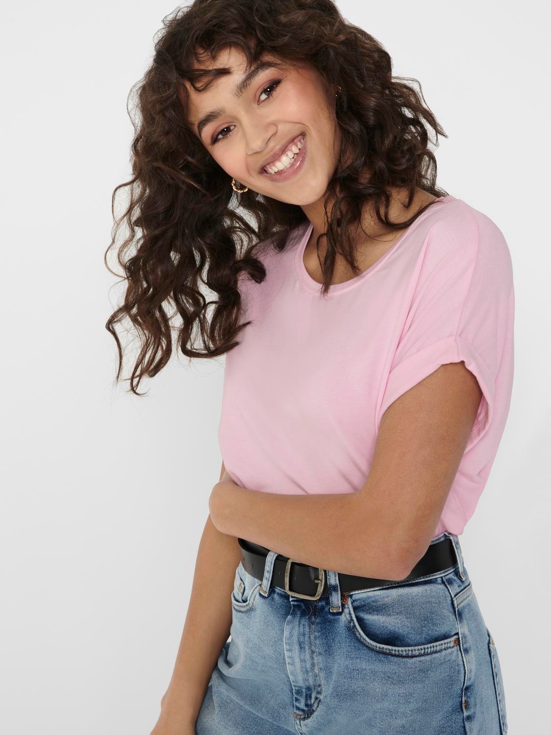 ONLY T-Shirt »ONLMOSTER – Kurzarmshirt mit Aufschlag und klassischem Look«, unifarben, casual, regular fit, Viskosemischung, Rundhals