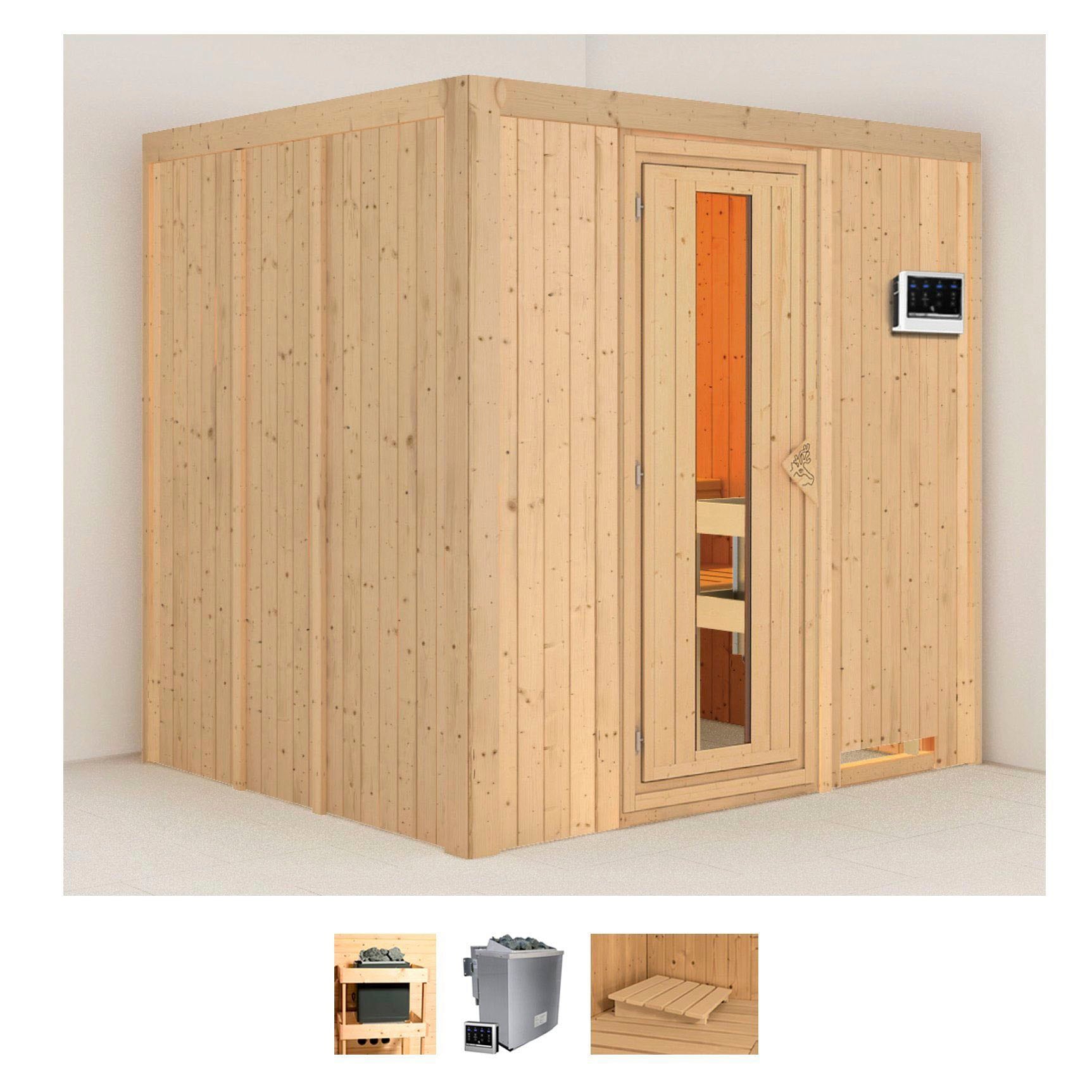 Karibu Sauna "Sodin" Set, Ofen 9 kW Bio externe Strg easy