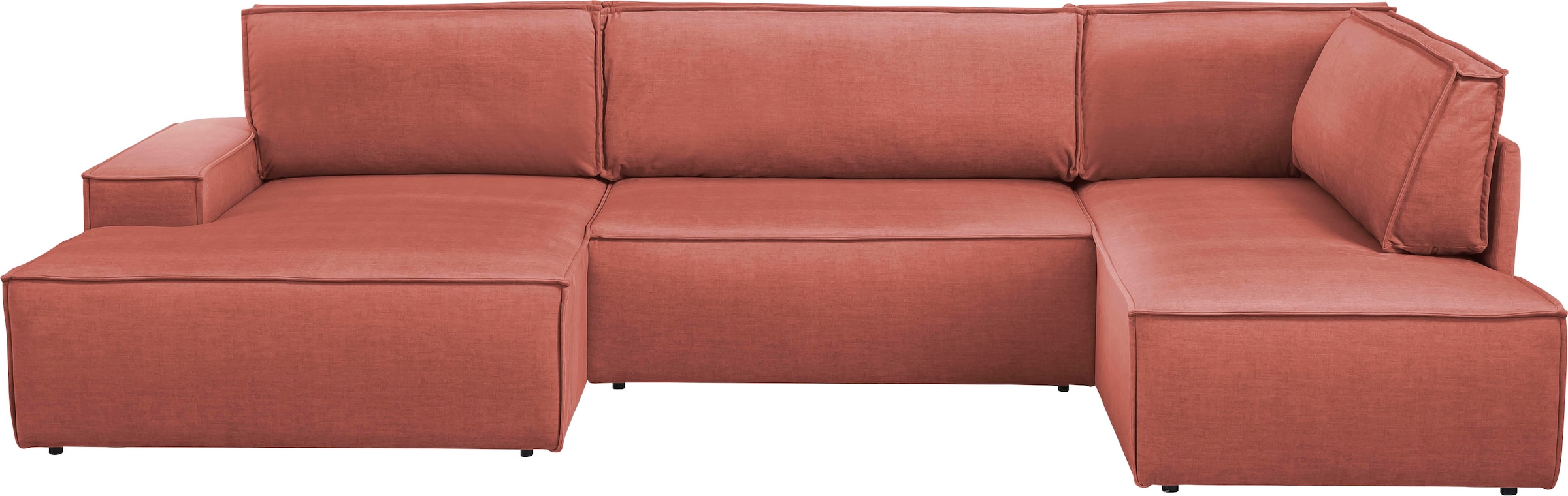 Home affaire Wohnlandschaft »SHERWOOD 329 cm, U-Form, Schlafsofa,«, Schlaffunktion m. Bettkasten (194x139 cm), Cord, Vintage, Samtvelours