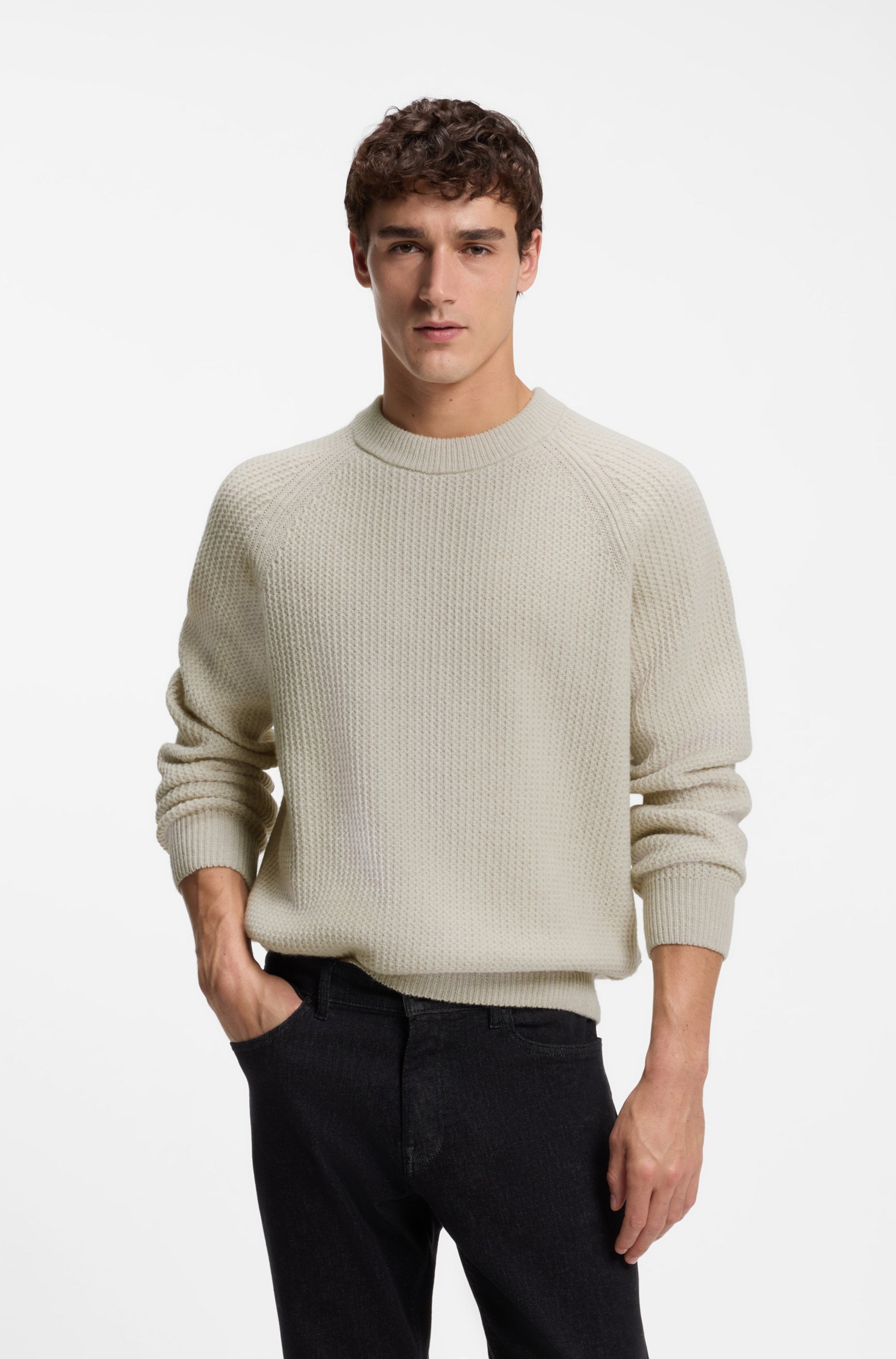 BOSS ORANGE Strickpullover "Kepler" mit Schurwolle, Relaxed Fit, Strukturstrick
