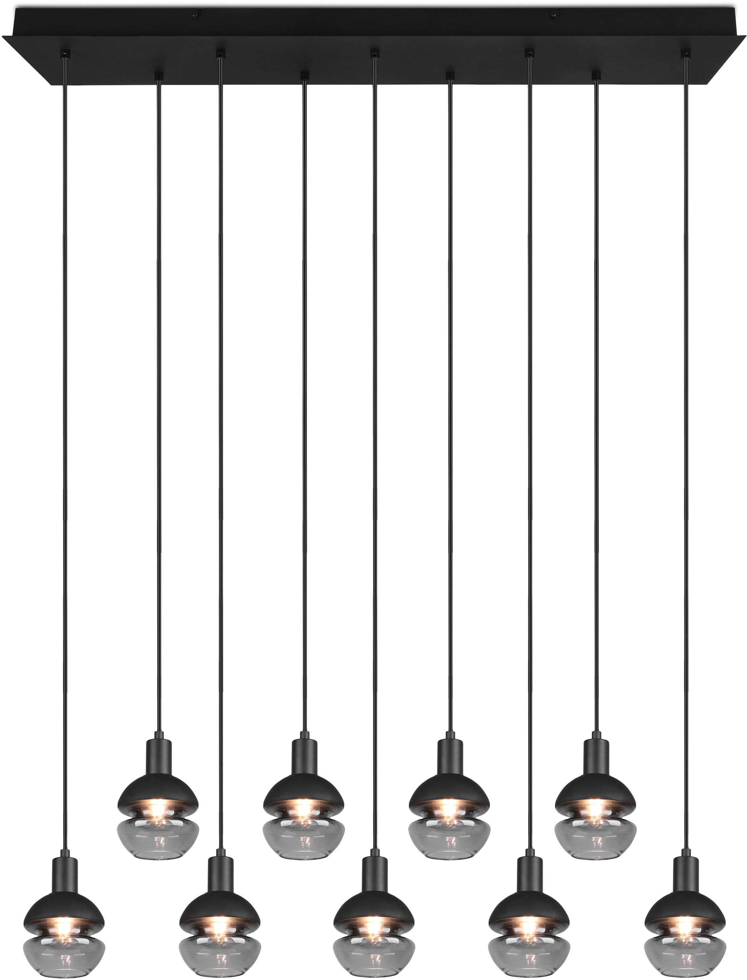 TRIO Leuchten Pendelleuchte »Mela«, 9 flammig, Leuchtmittel E14 | ohne Leuchtmittel, Hängelampe 5-flammig Glasschirm, exkl 9xE14 max 25W höhenverstellbar