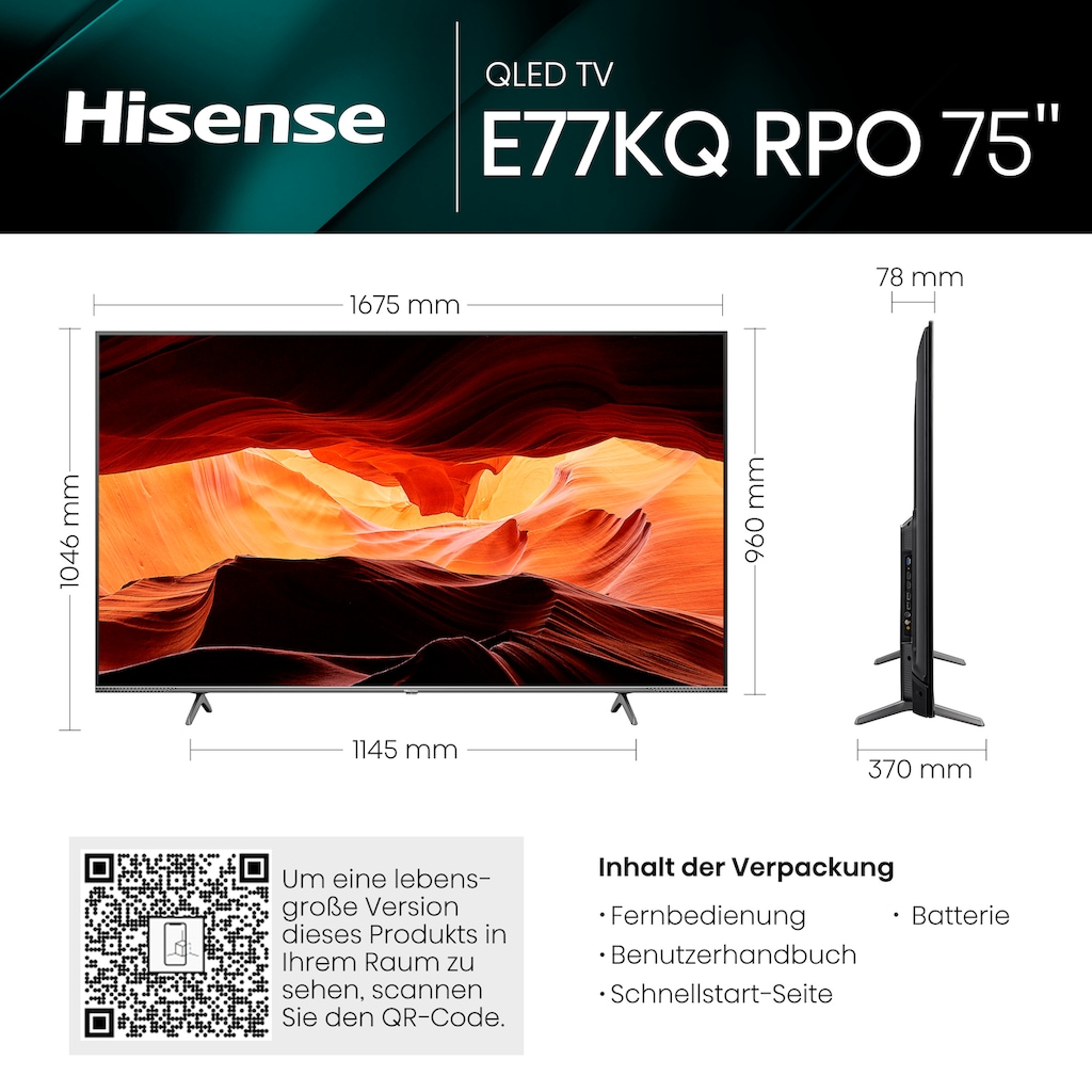 Hisense QLED-Fernseher »75E7KQ PRO«, 189 cm/75 Zoll, 4K Ultra HD, Smart-TV