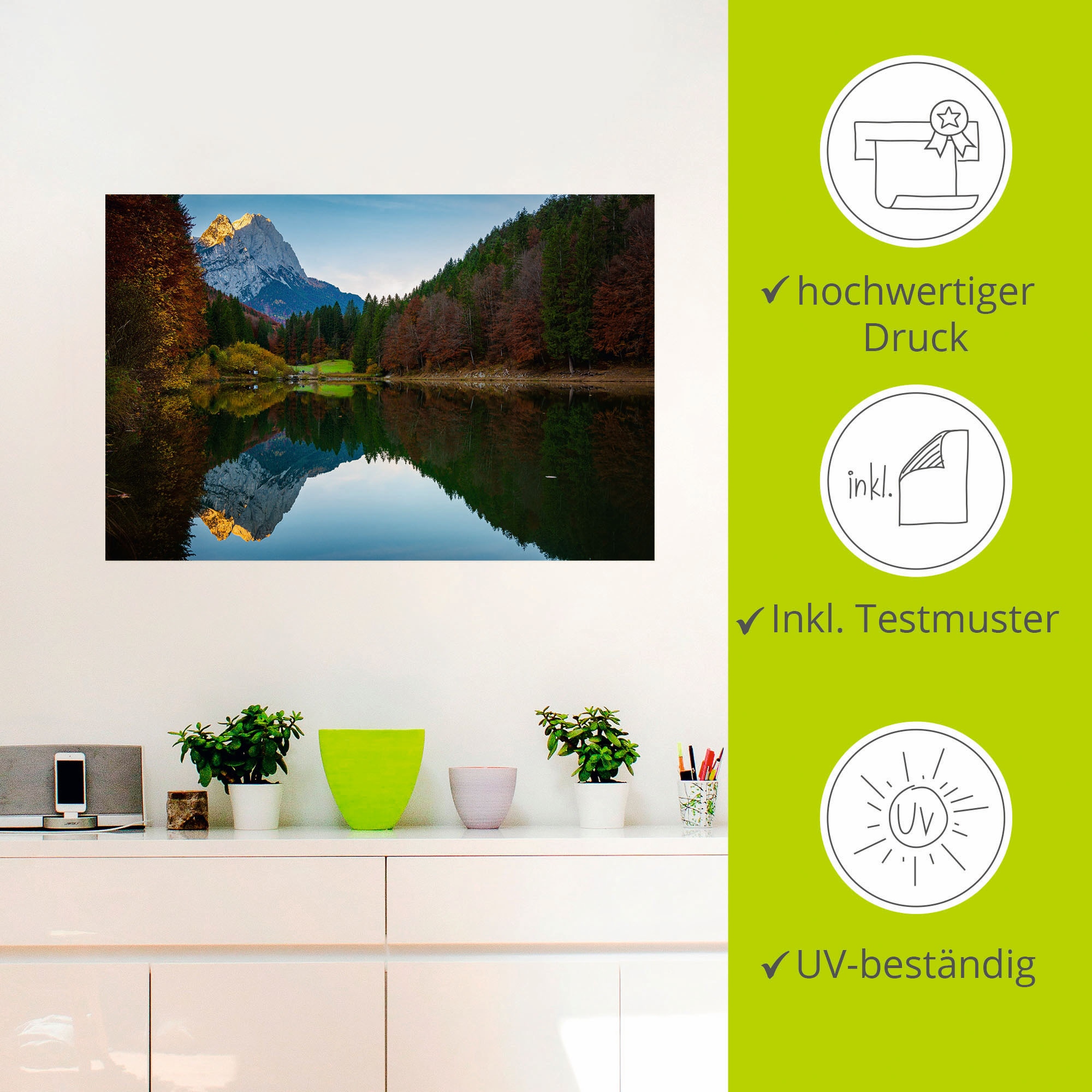 Black Friday Artland Wandbild »Herbst am Rießersee«, Berge & Alpenbilder, (1  St.), als Alubild, Leinwandbild, Wandaufkleber oder Poster in versch. Größen  | BAUR