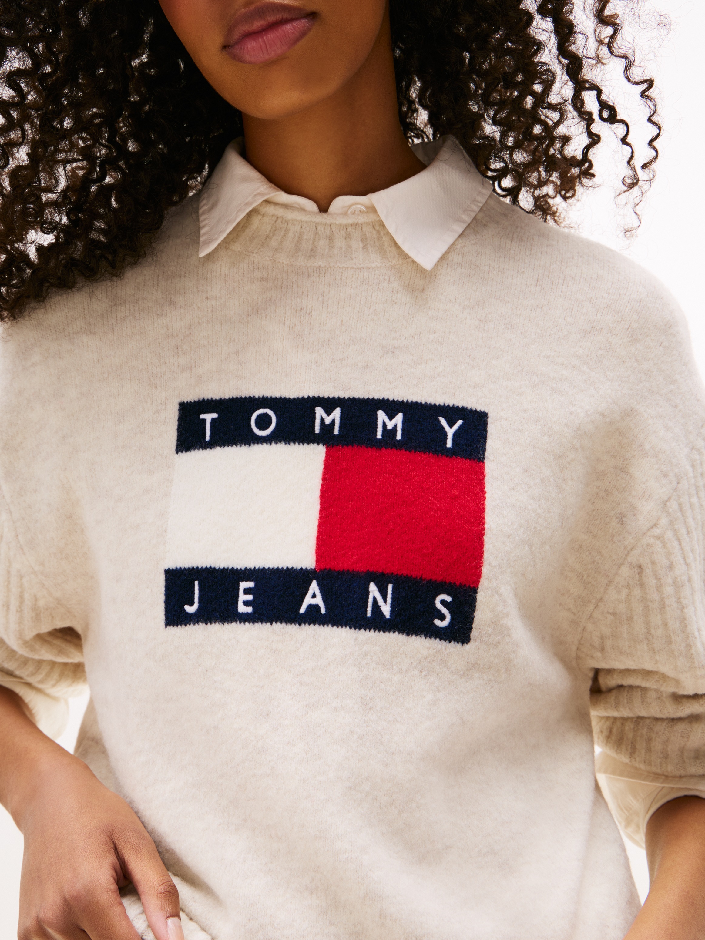 Tommy Jeans Strickpullover "TJW MELANGE FLAG SWEATER RIB EXT", in gerippter günstig online kaufen