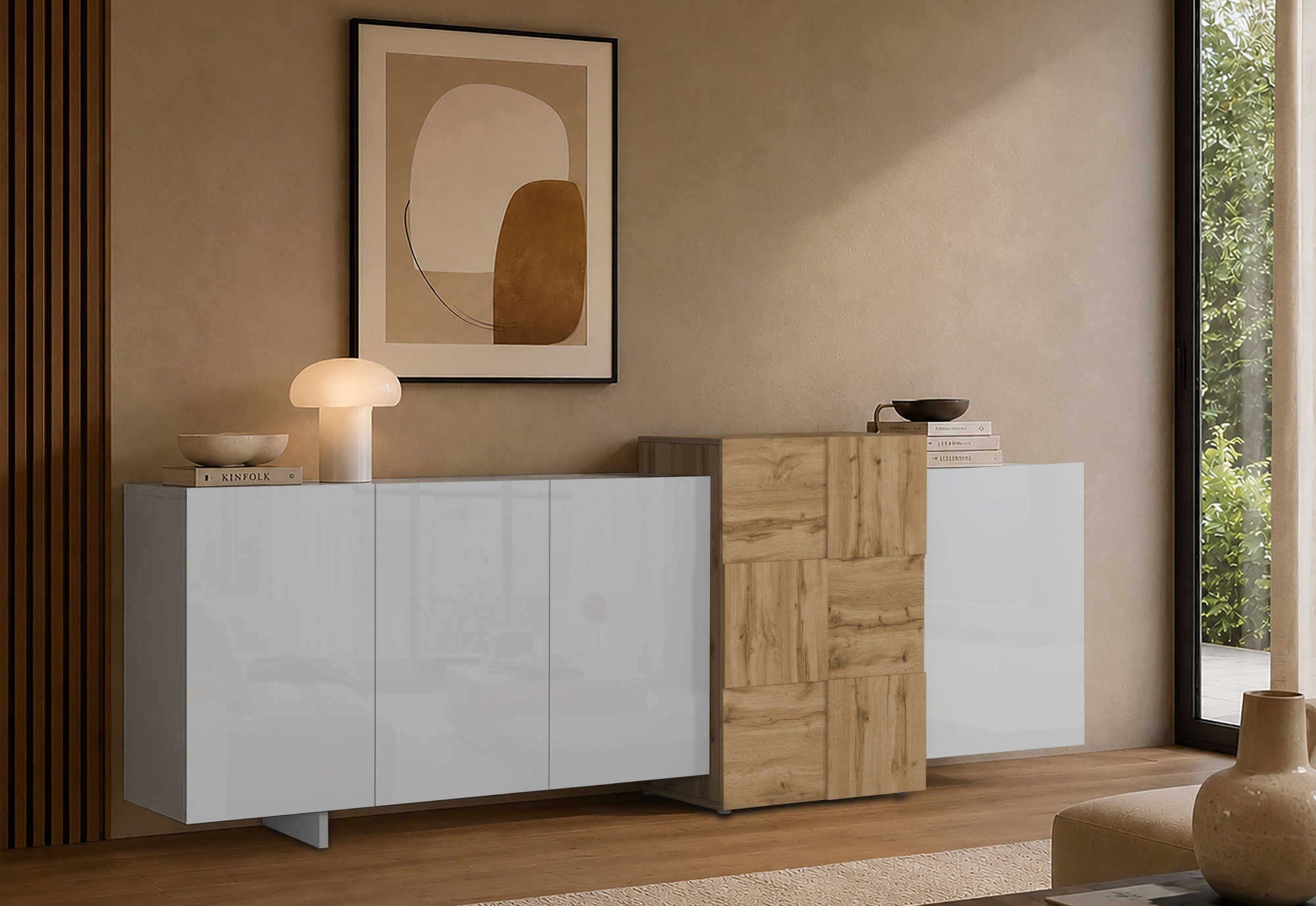 OTTO home Sideboard »Lowboard NEXOS,Lowboard,TV-Kommode,TV-Möbel,TV-Bank,« 1 Stk. tlg. Mit 5 Drehtüren, 8 geschlossenen Fächern, reversibel, B. 210 cm