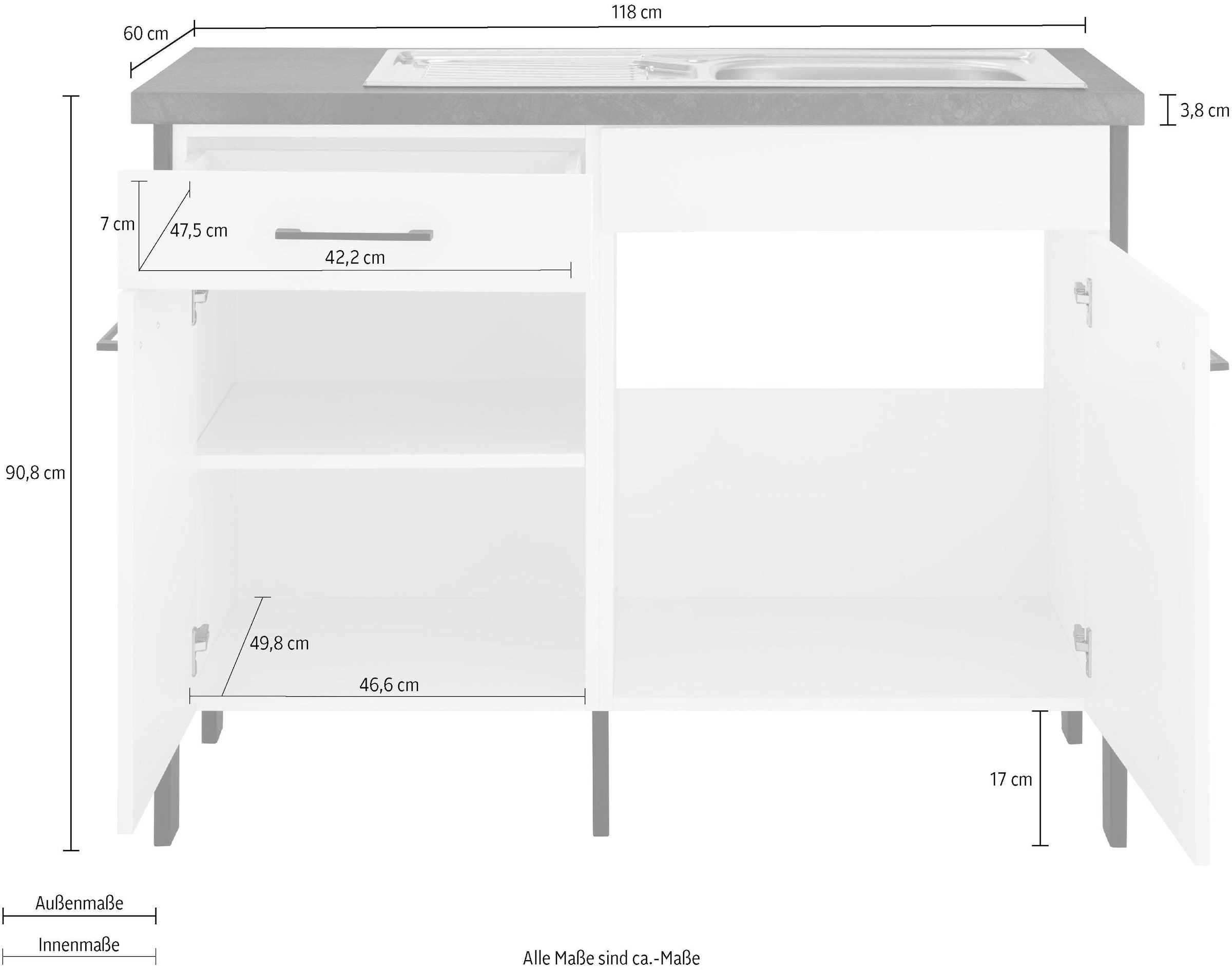 OPTIFIT Spülenschrank »Tokio«, 118 cm breit, mit Stahlgestell, mit Vollauszug