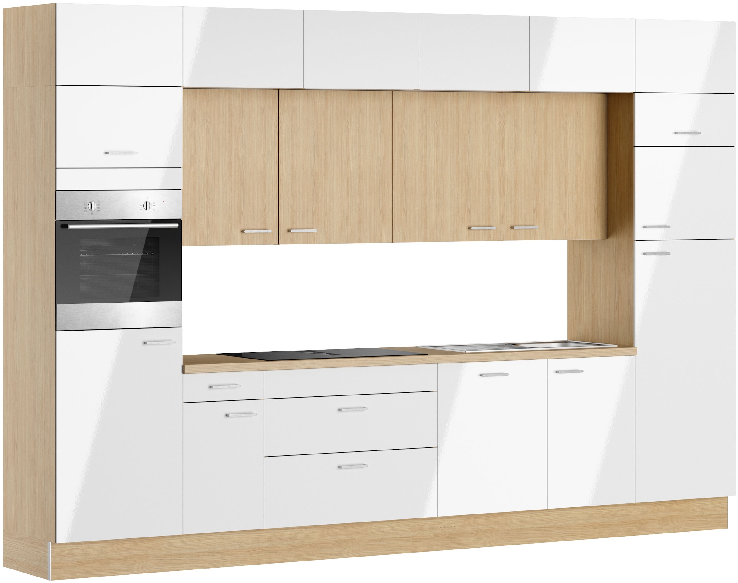 KOCHSTATION Küchenzeile "KS-Lucy wahlweise mit Induktionskochfeld mit integriertem Dunstabzug" Breite 360 cm, Soft-Close, inkl. Zubehör, wahlweise mit E-Geräten