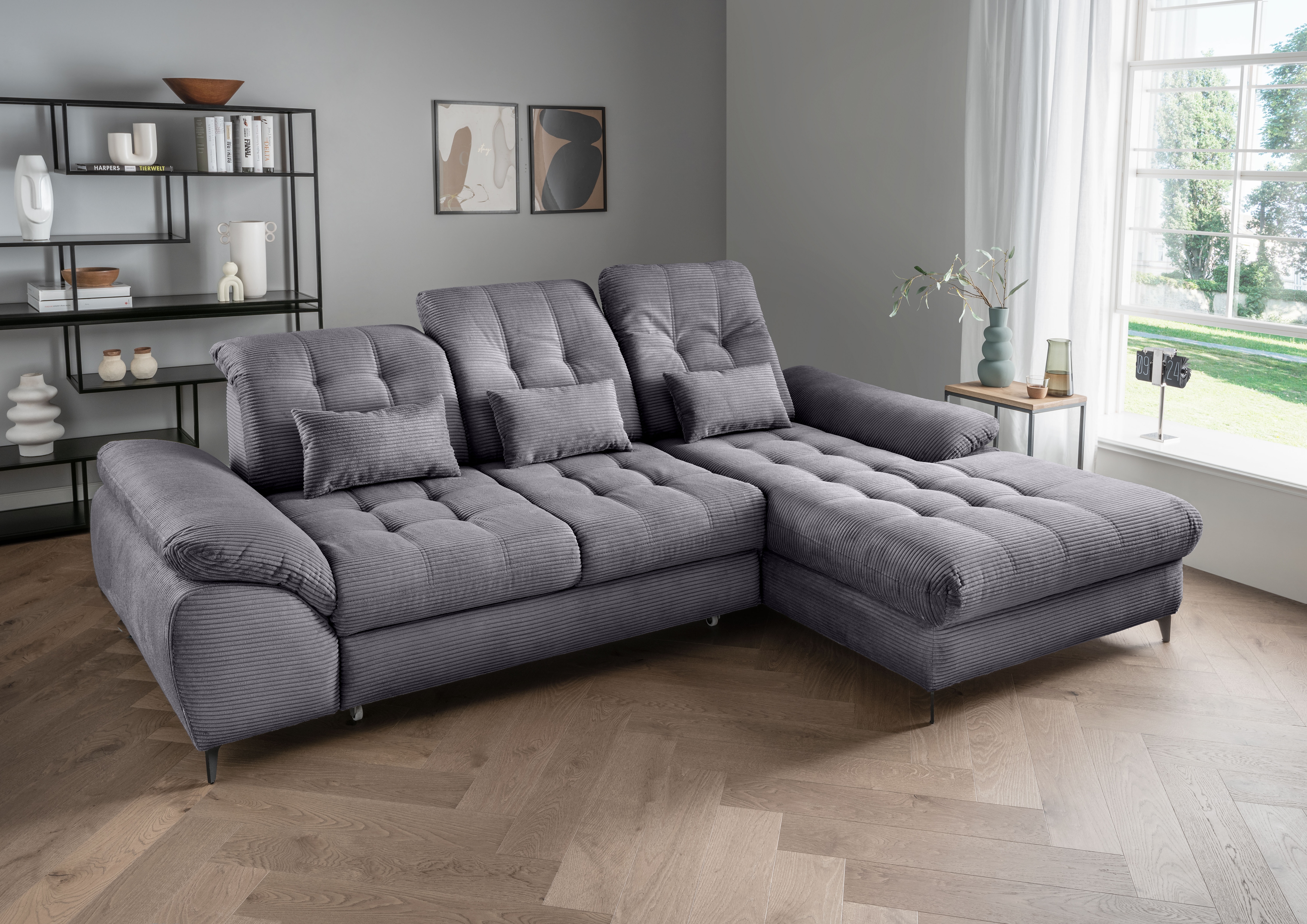 OTTO home Ecksofa "Delphino Multifunktion, bequem, tolle Detailverarbeitung, Breite 273cm" L-Form, Bettkasten, Schlaffunktion, Sitztiefenverstellung