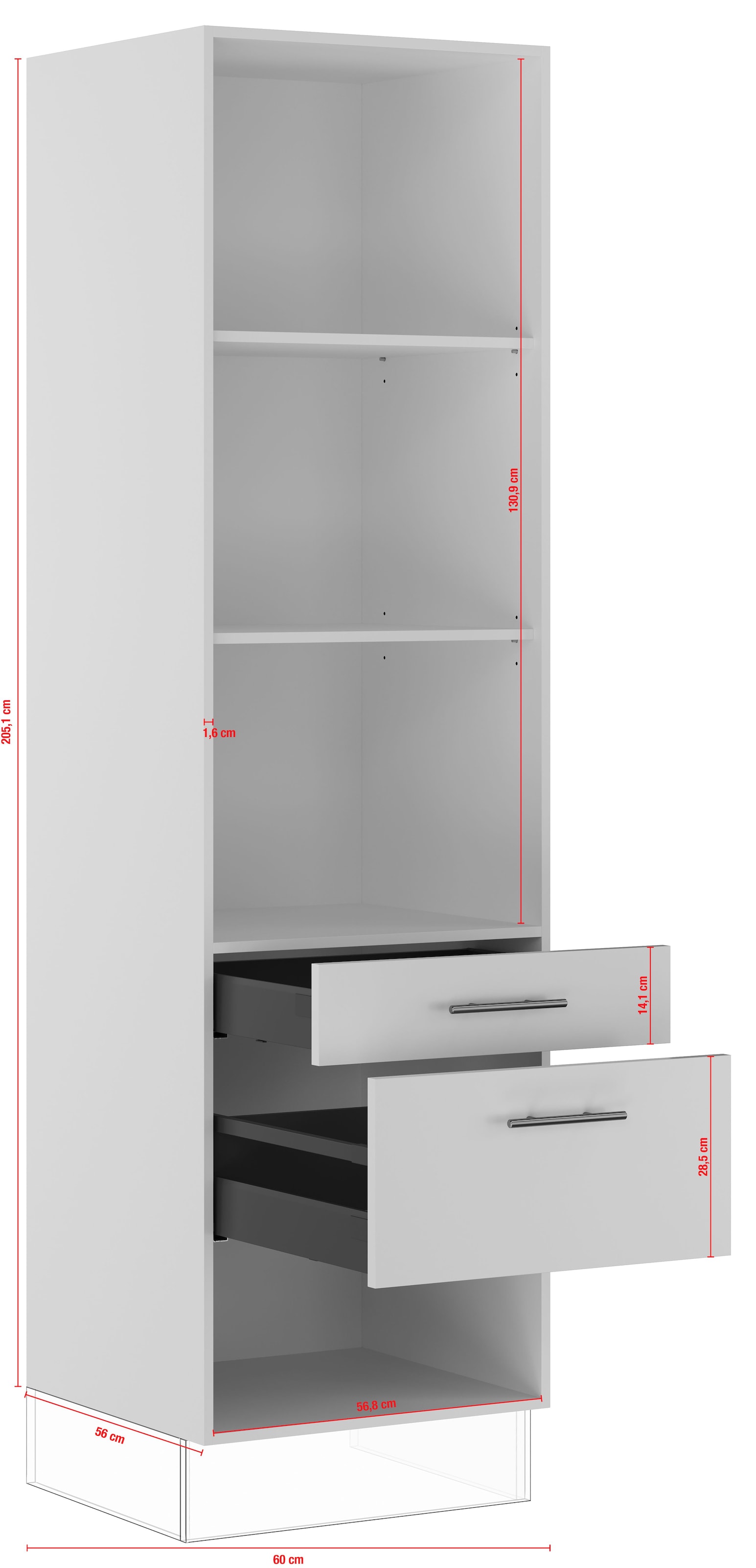 IMPULS KÜCHEN Seitenschrank »"Prag", Breite/Höhe: 60/205,1 cm, mit Soft-Close«, vormontiert, mit Schubkasten, mit Auszug, mit verstellbaren Fachböden