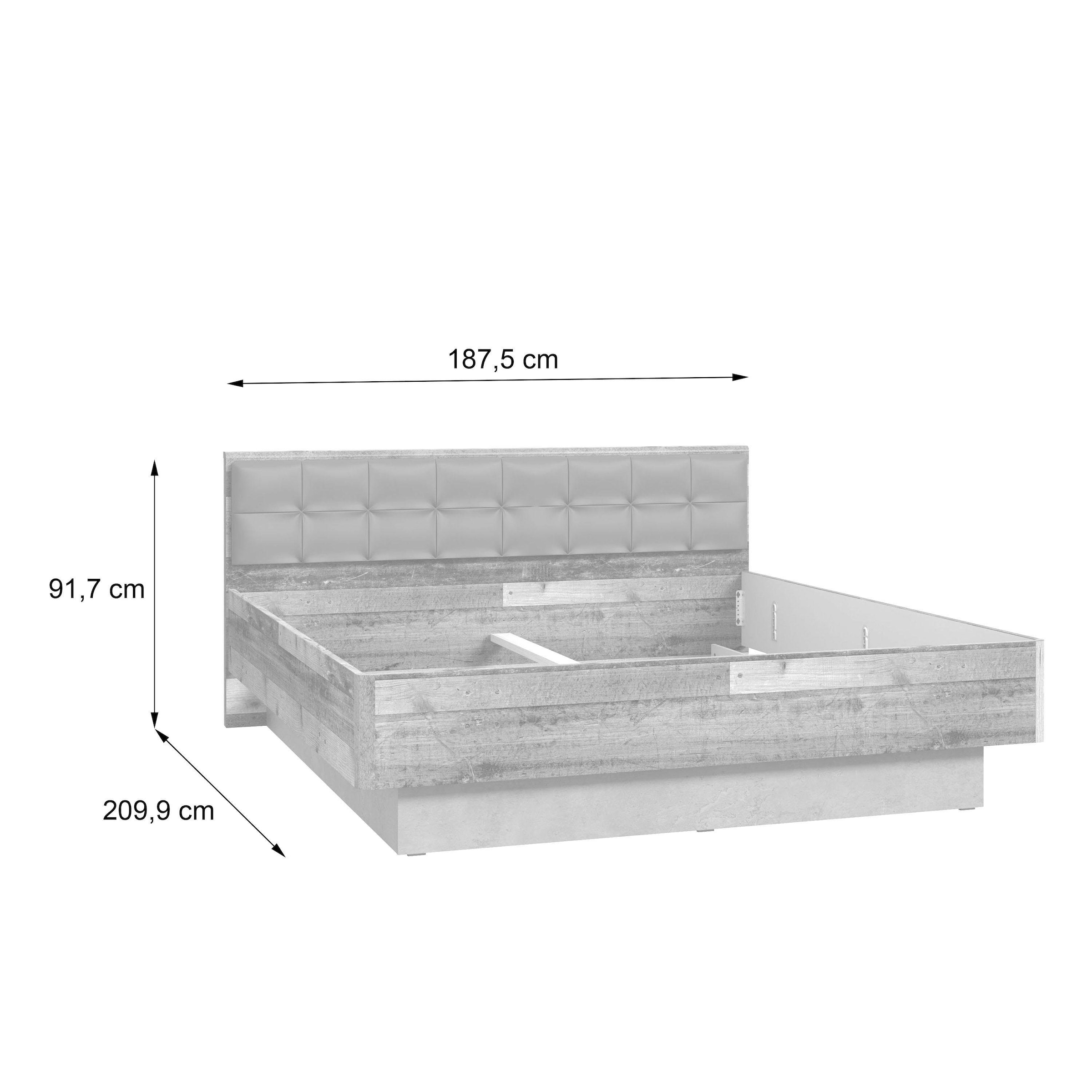 FORTE Futonbett »Clif, Bettanlage, Old – Wood Vintage, Betonoptik Dunkelgrau«, (Liegefläche 180x200cm), mit gepolstertem Kopfteil aus Kunstleder, bis 220KG belastbar