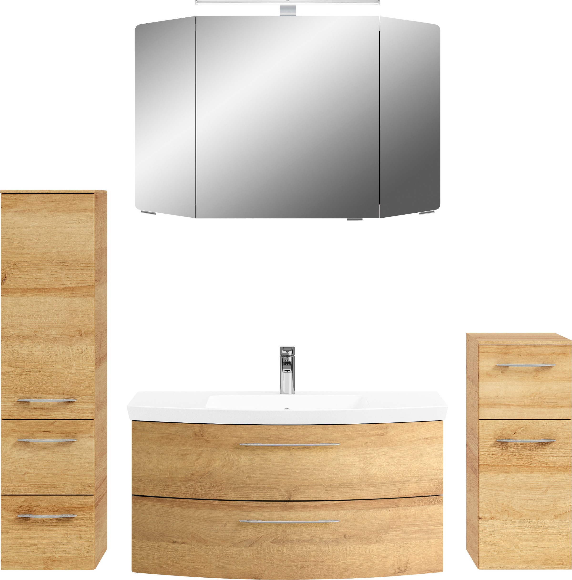 Saphir Badezimmer-Set "Cassca Sprint 4-teilig Mineralmarmor-Waschtisch mit LED-Spiegelschrank", (5 St.), Midischrank, Un