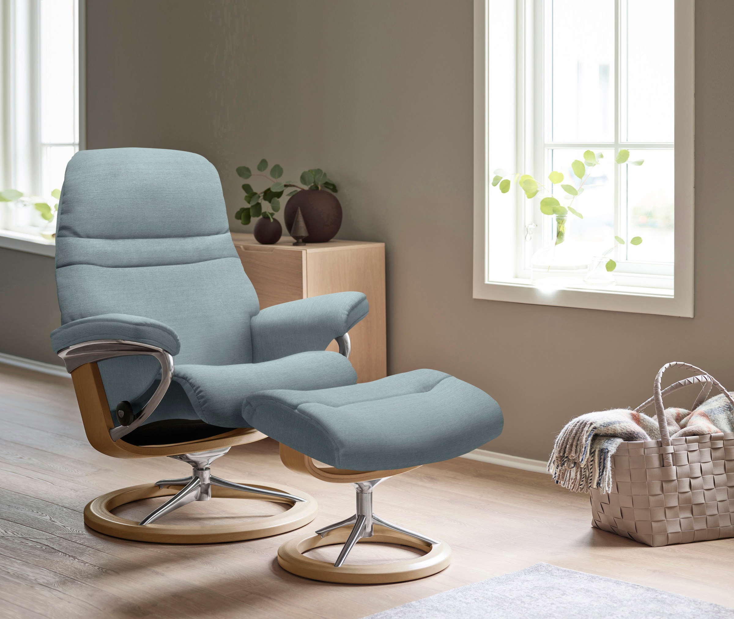 Stressless® Relaxsessel »Sunrise«, (Set, Relaxsessel mit Hocker), mit Signature Base, Größe S, Gestell Eiche