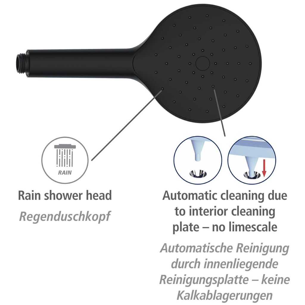 WENKO Handbrause »Automatic Cleaning«, (1 tlg.), Schwarz, Ø 12 cm